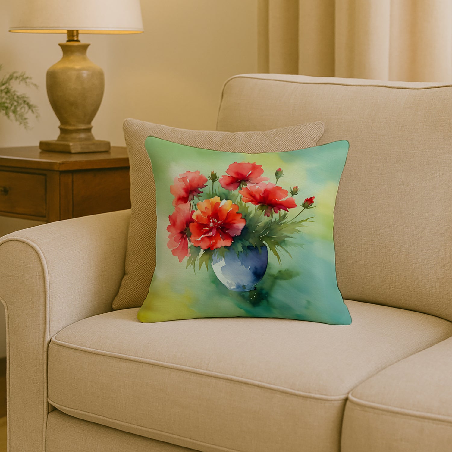 Caroline's Treasures Ohio Scarlet Carnations in Watercolor Throw Pillow
