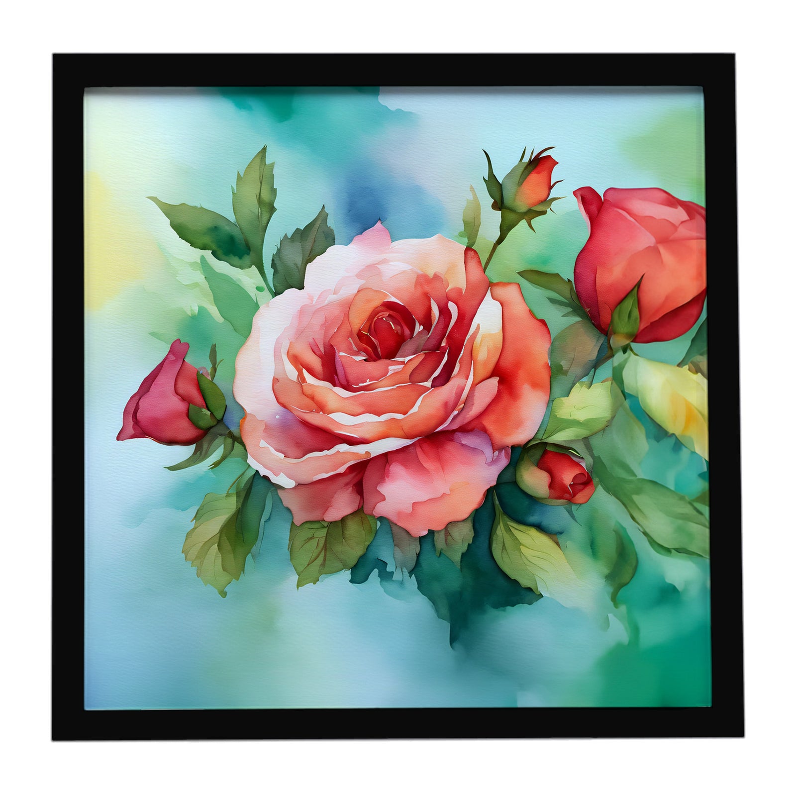Caroline's Treasures Oklahoma Roses in Watercolor Framed Metal Print