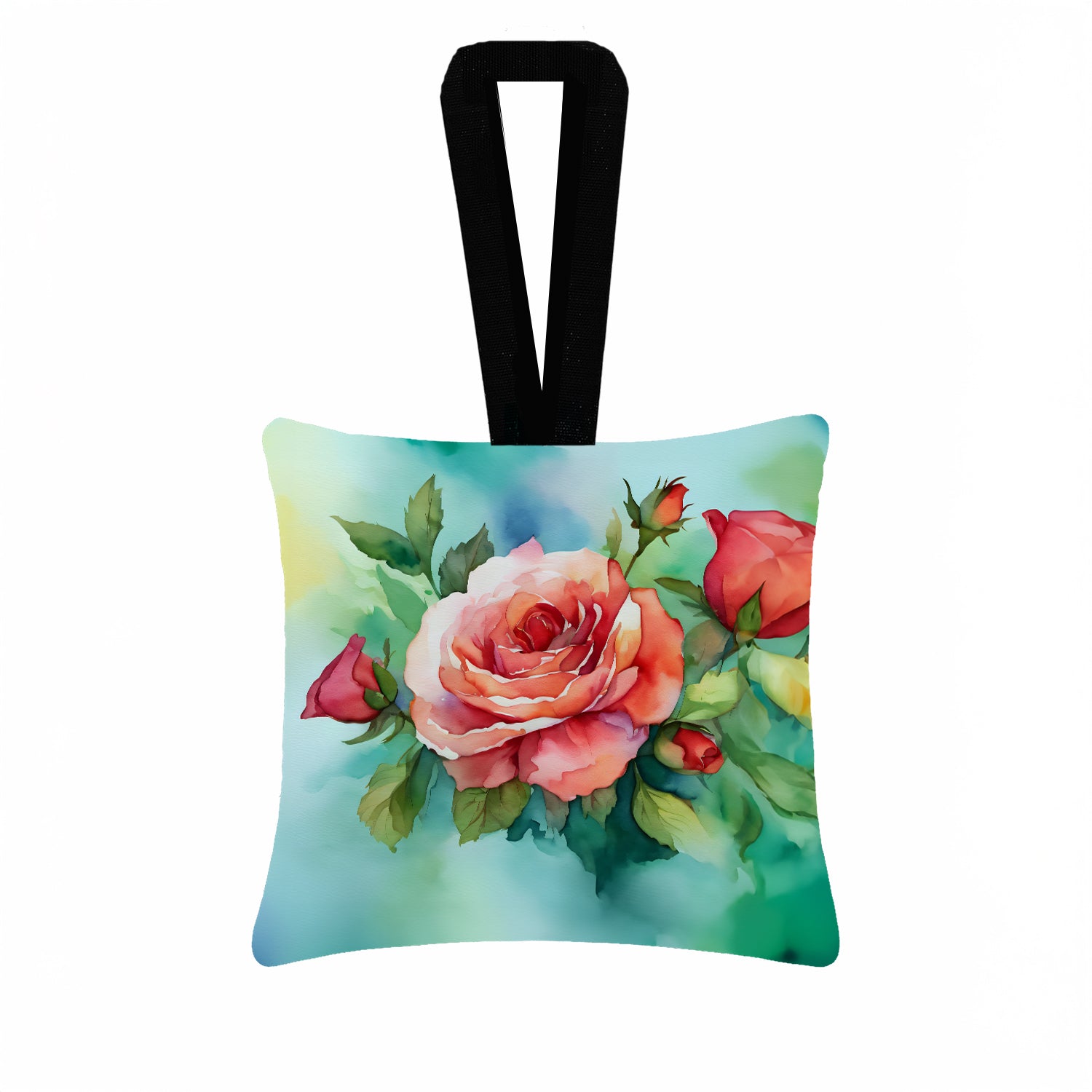 Caroline's Treasures Oklahoma Roses in Watercolor Hanging Square Fabric Ornament 3.5 × 3.5