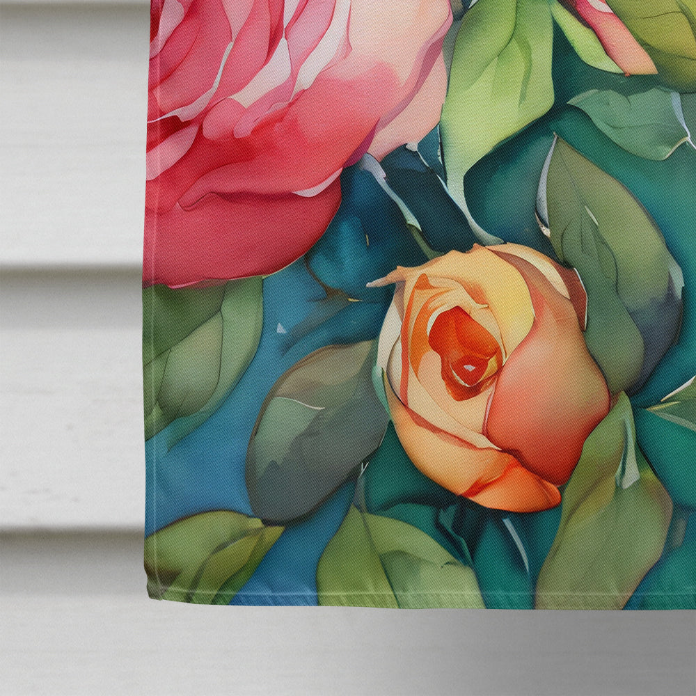 Oklahoma Roses in Watercolor House Flag
