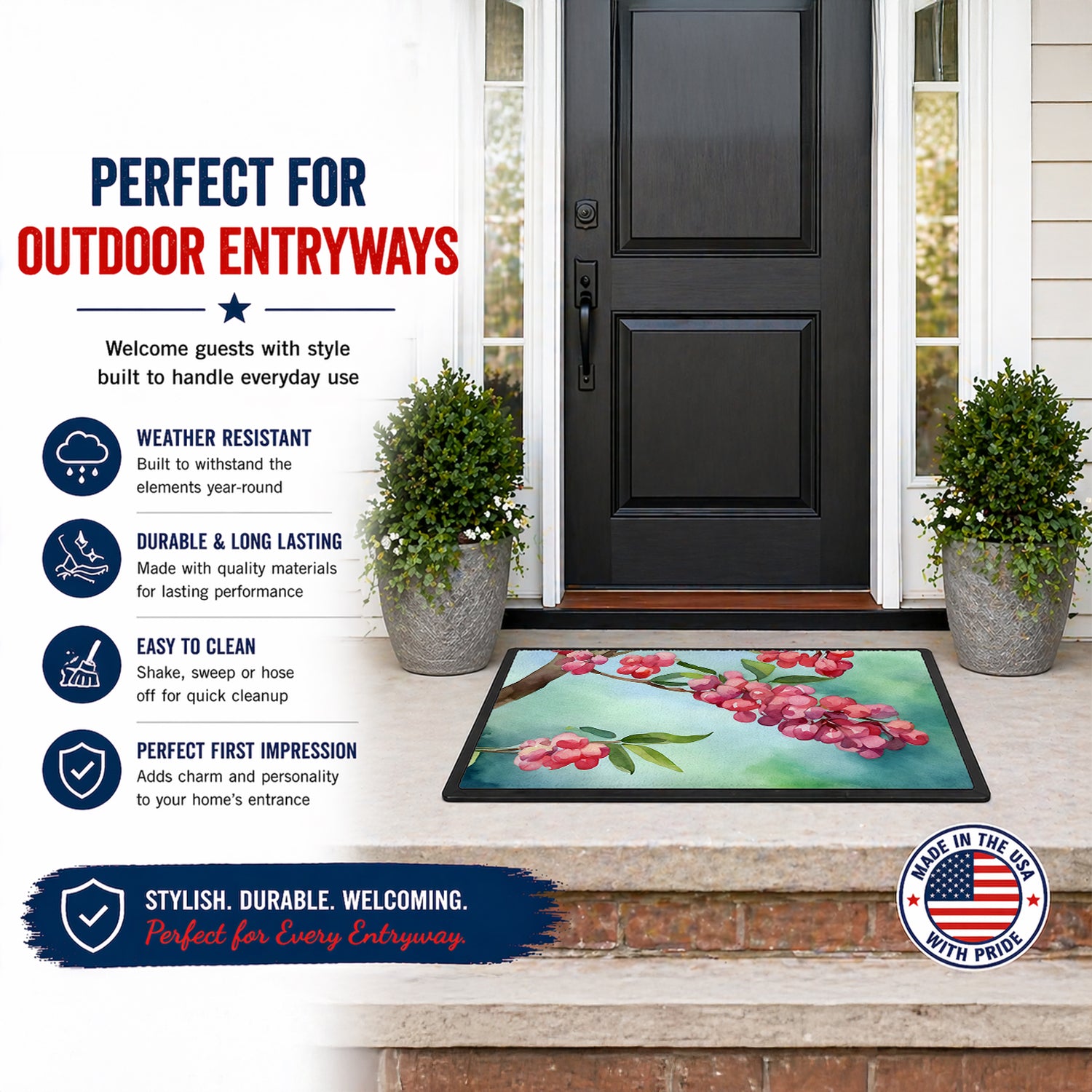 Caroline's Treasures Pennsylvania Mountain Laurels in Watercolor Doormat Front Door Mat Indoor Outdoor Rugs for Entryway, Non Slip Washable Low Pile, 18H X 27W
