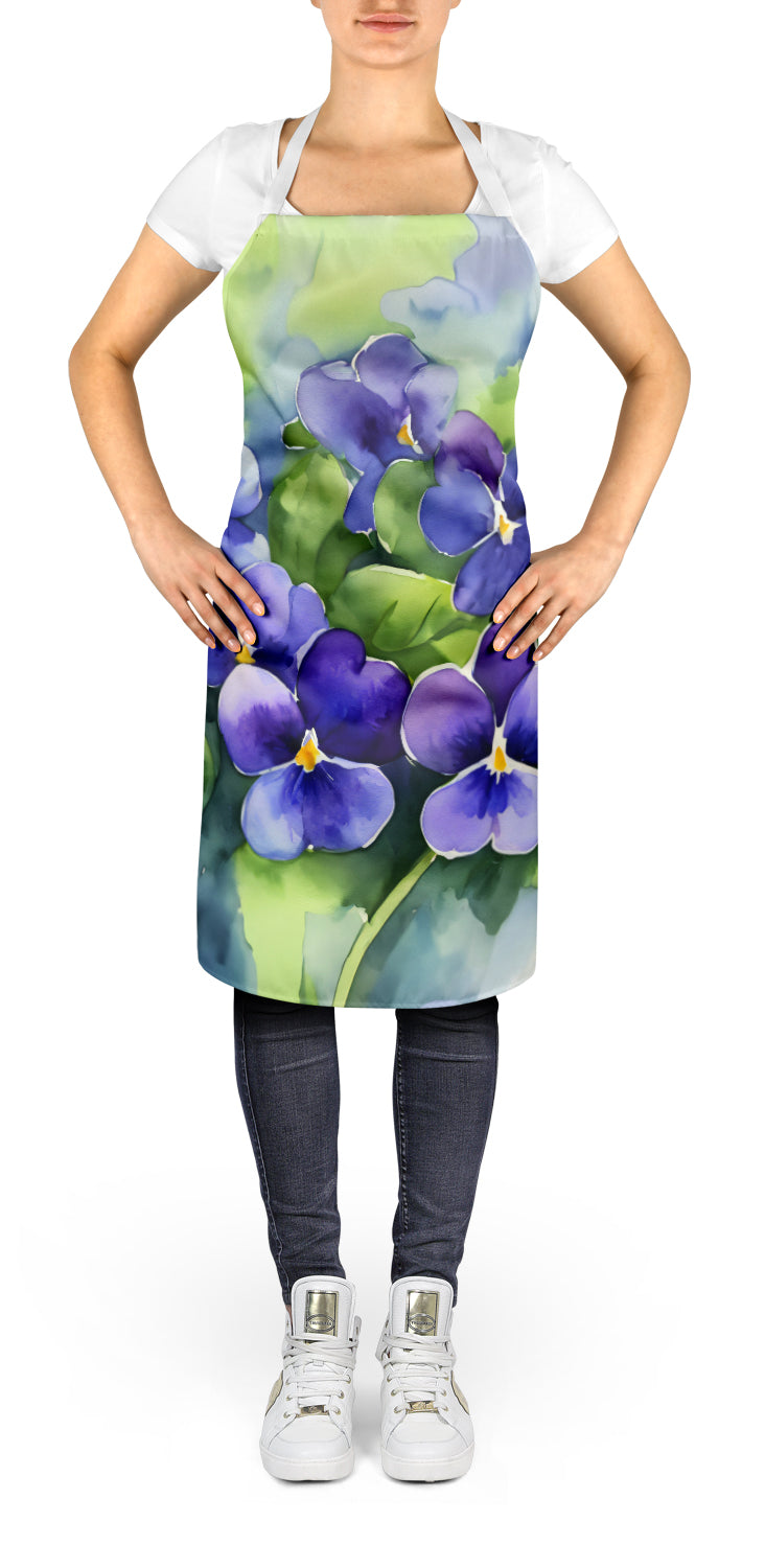 Caroline's Treasures Rhode Island Violets in Watercolor Apron – Artist-Designed Kitchen, BBQ & Craft Apron