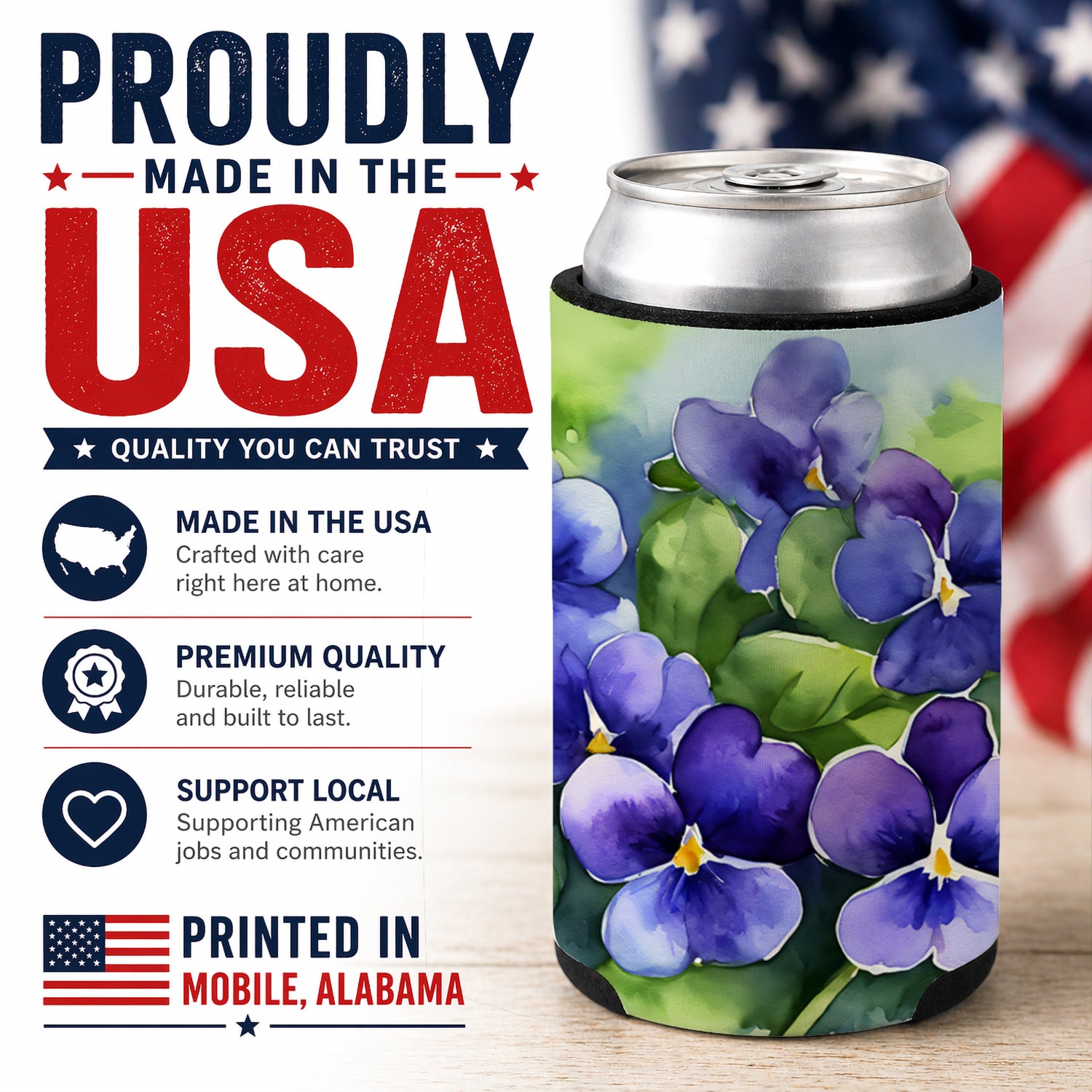Buy this Rhode Island Violets in Watercolor Can or Bottle Hugger