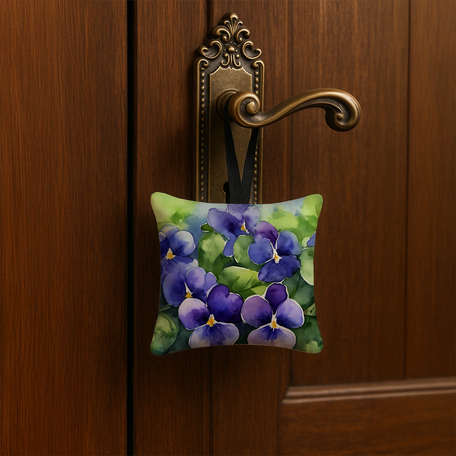 Caroline's Treasures Rhode Island Violets in Watercolor Hanging Square Fabric Ornament 3.5 × 3.5