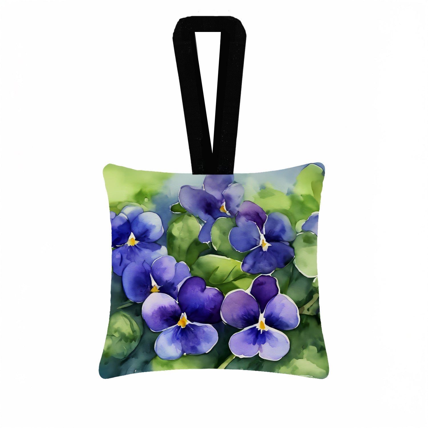 Caroline's Treasures Rhode Island Violets in Watercolor Hanging Square Fabric Ornament 3.5 × 3.5