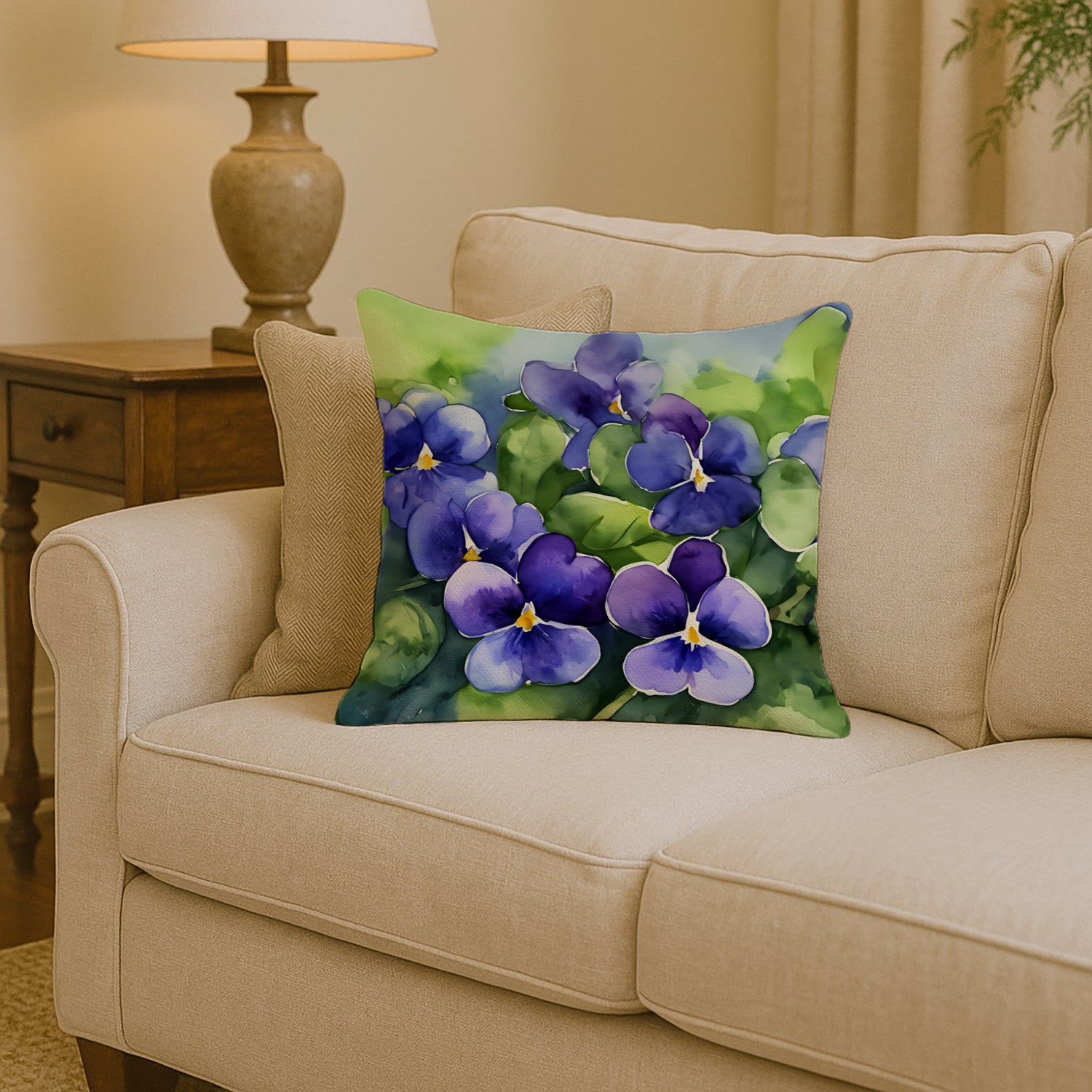 Caroline's Treasures Rhode Island Violets in Watercolor Throw Pillow