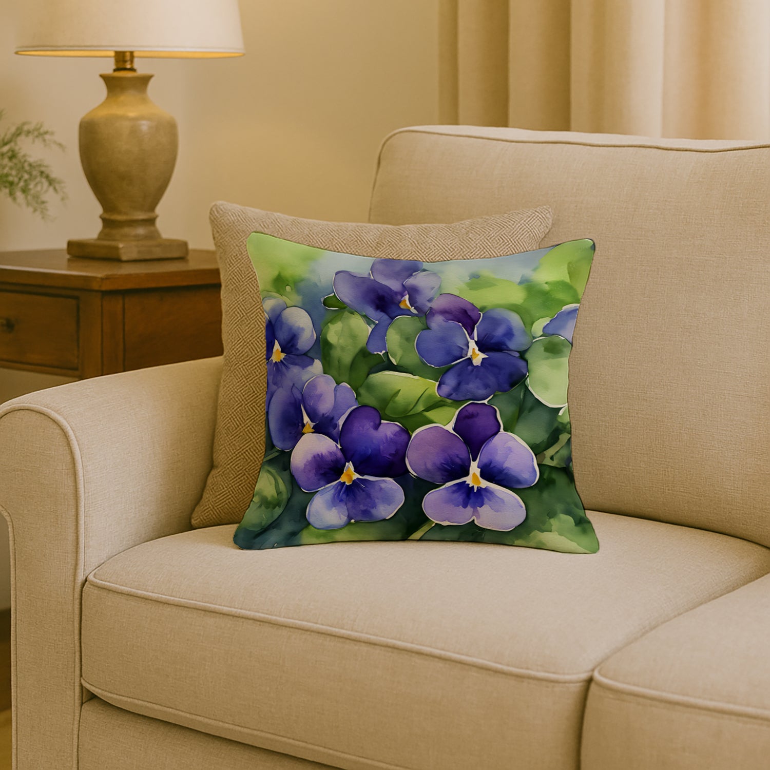 Caroline's Treasures Rhode Island Violets in Watercolor Throw Pillow