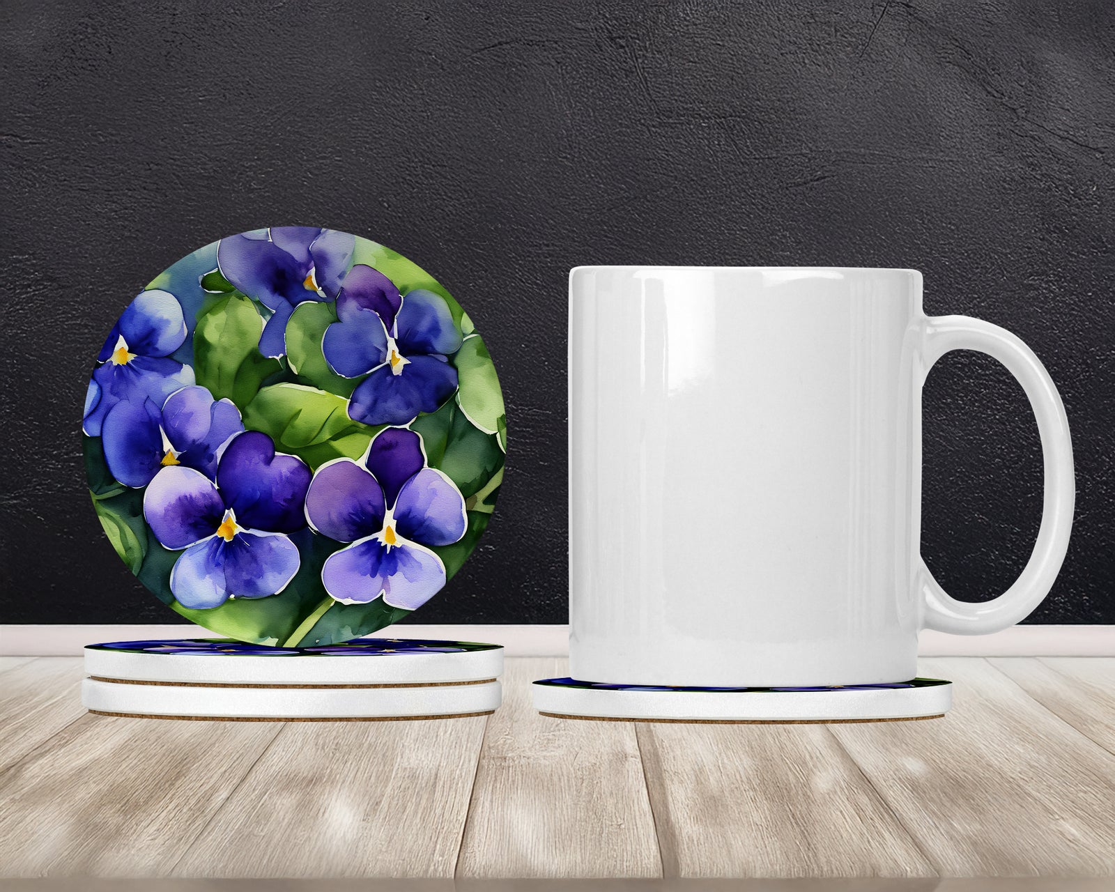 Caroline's Treasures Rhode Island Violets in Watercolor Large Sandstone Coasters Pack of 4