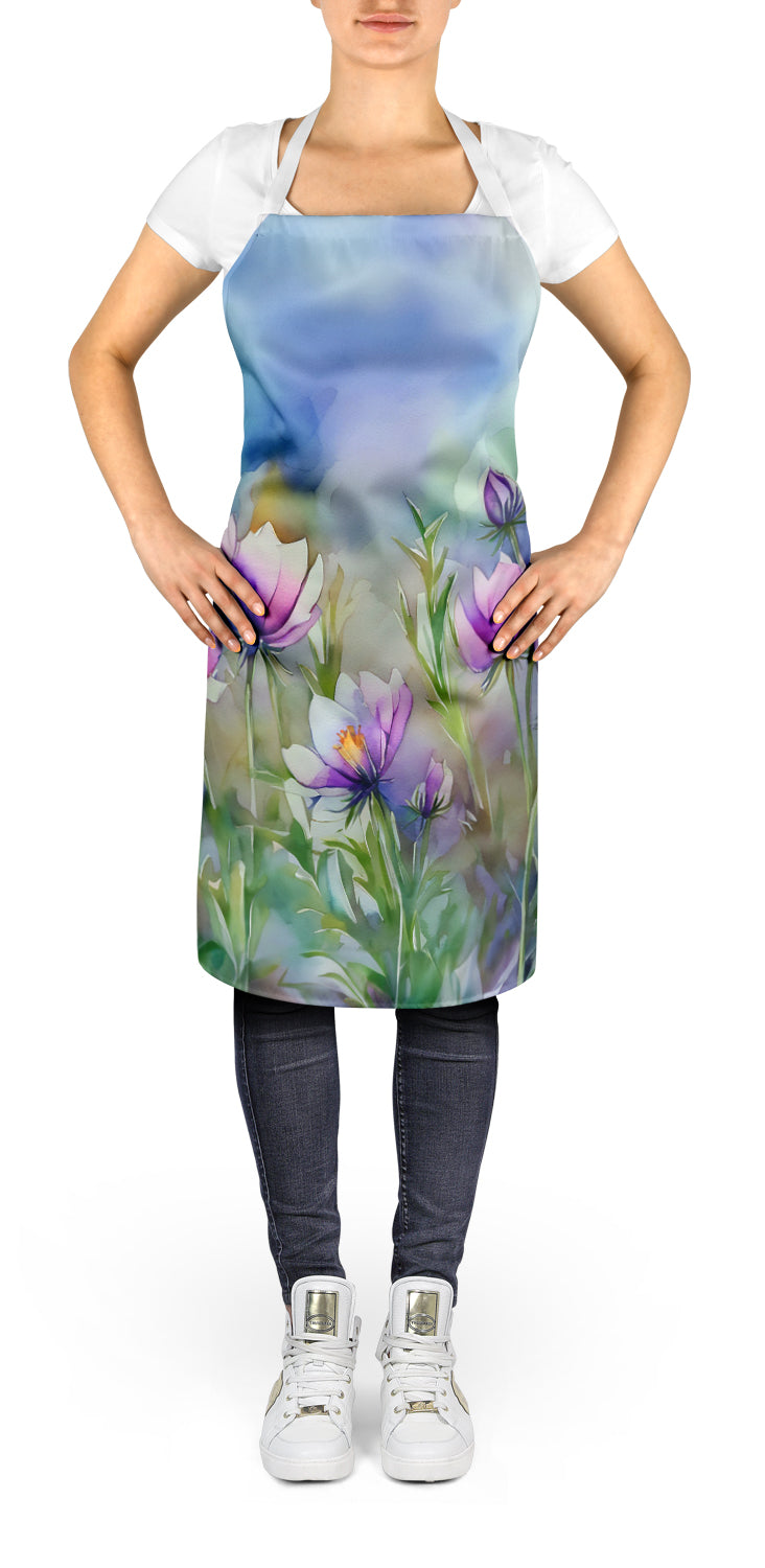 Caroline's Treasures South Dakota Pasque Flowers in Watercolor Apron – Artist-Designed Kitchen, BBQ & Craft Apron