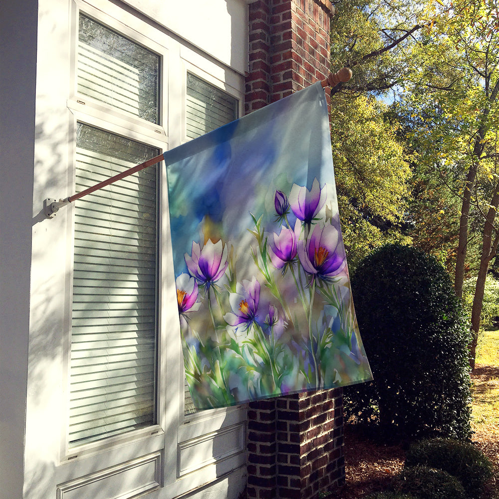 Caroline's Treasures South Dakota Pasque Flowers in Watercolor House Flag