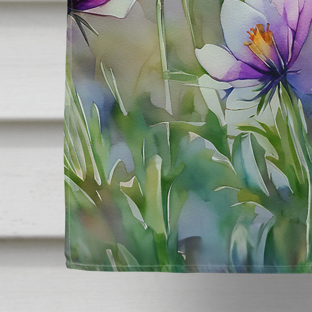 South Dakota Pasque Flowers in Watercolor House Flag