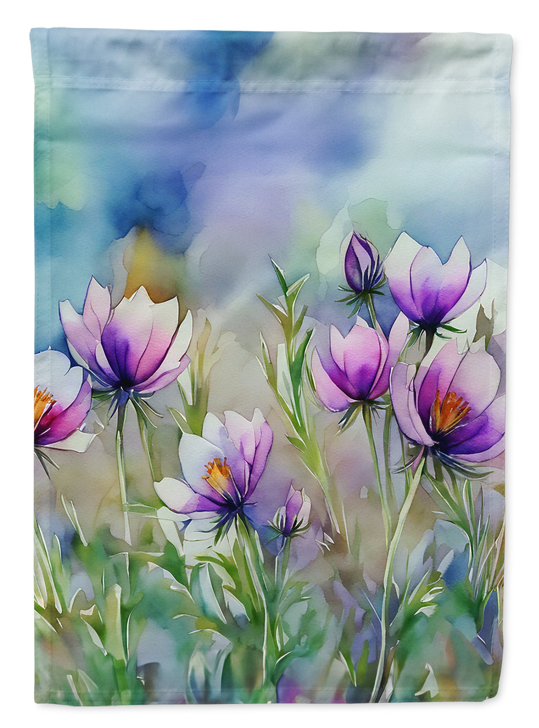 Caroline's Treasures South Dakota Pasque Flowers in Watercolor Garden Flag – Outdoor Decorative Yard Flag