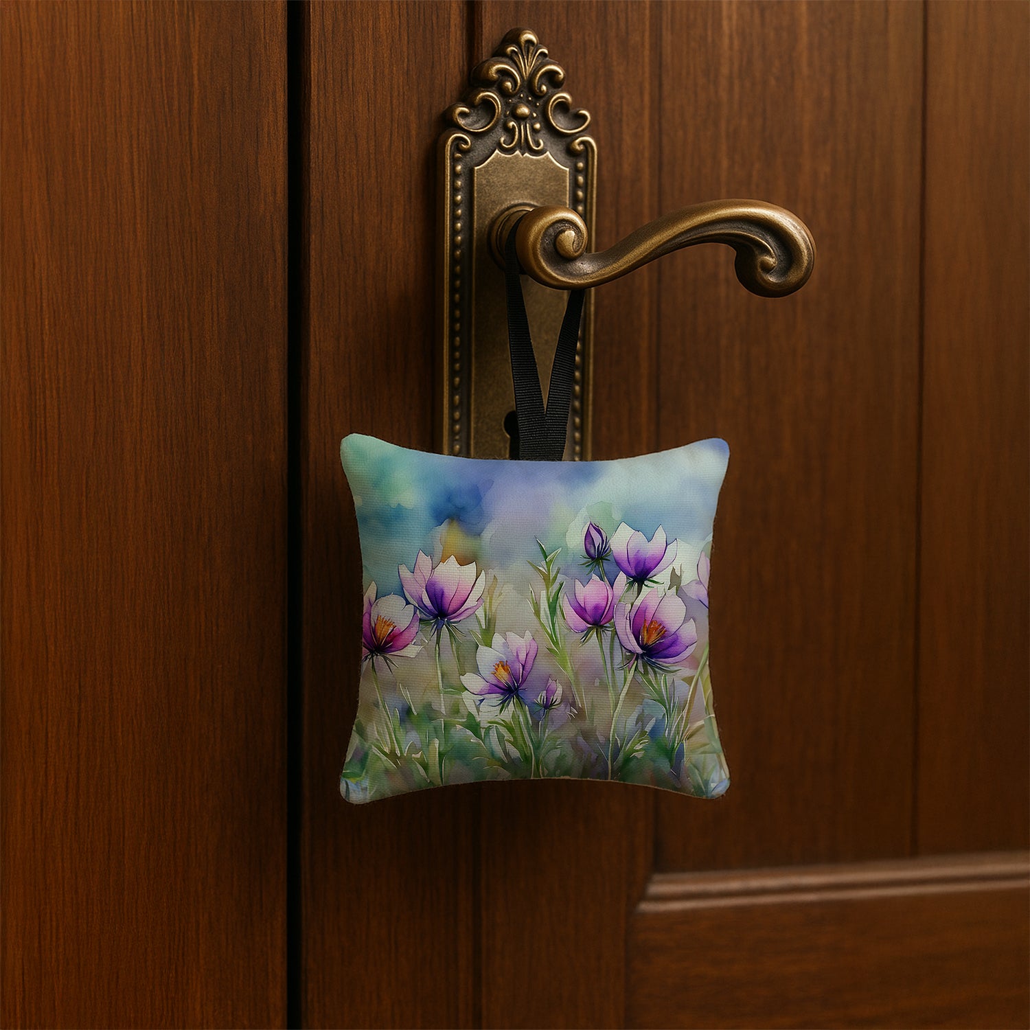 Caroline's Treasures South Dakota Pasque Flowers in Watercolor Hanging Square Fabric Ornament 3.5 × 3.5