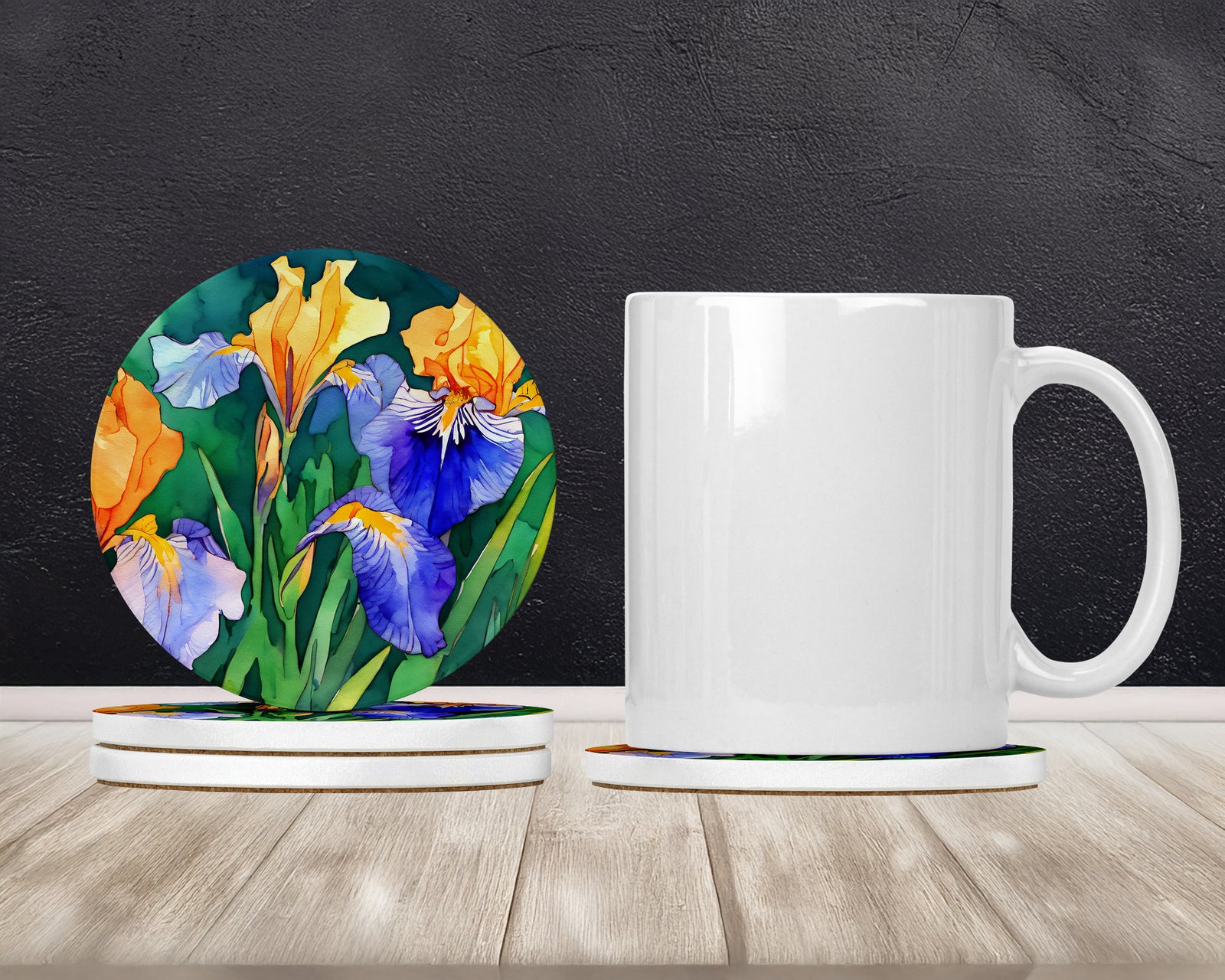 Caroline's Treasures Tennessee Iris in Watercolor Large Sandstone Coasters Pack of 4