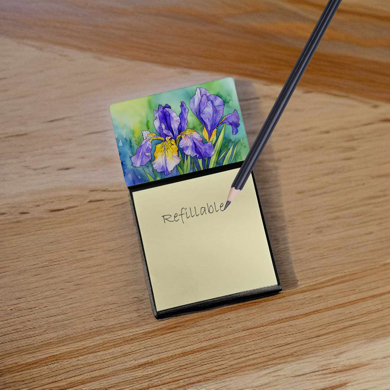 Caroline's Treasures Tennessee Iris in Watercolor Sticky Note Holder- Refiilable Desk Accessory Note Pad