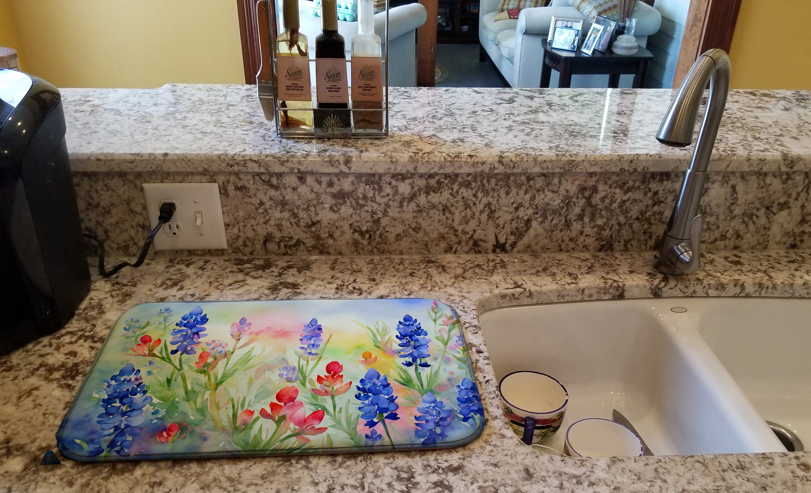 Caroline's Treasures Texas Bluebonnets in Watercolor Dish Drying Mat