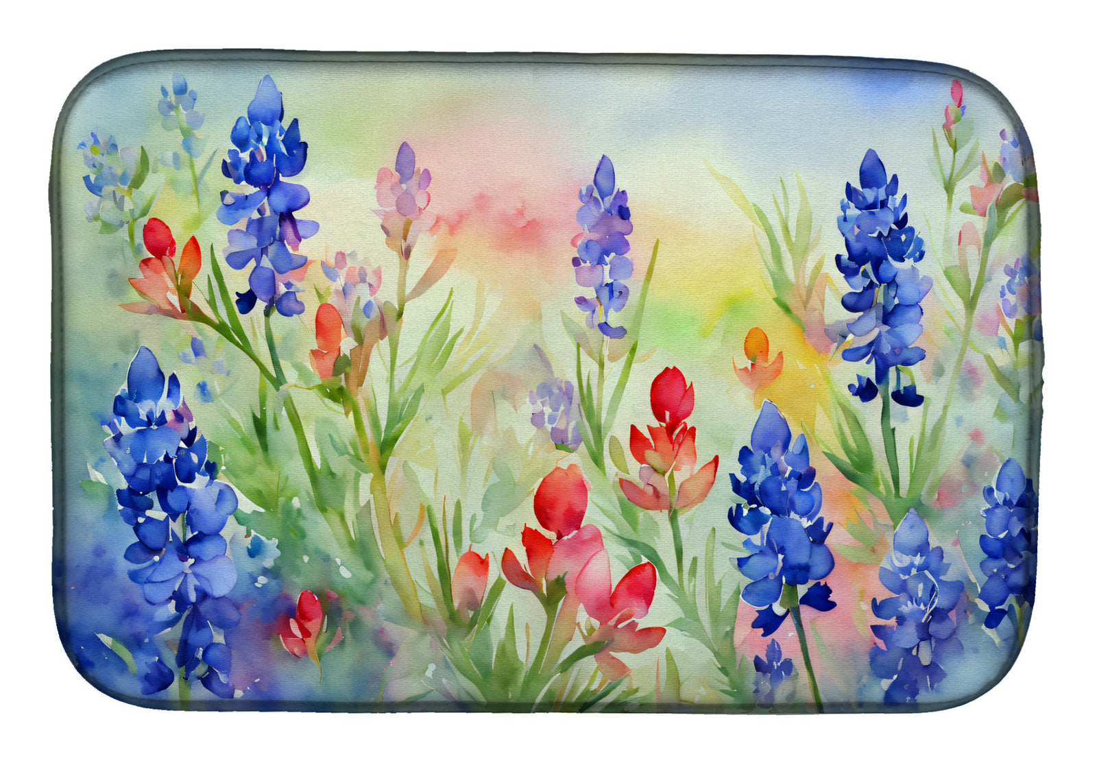 Caroline's Treasures Texas Bluebonnets in Watercolor Dish Drying Mat