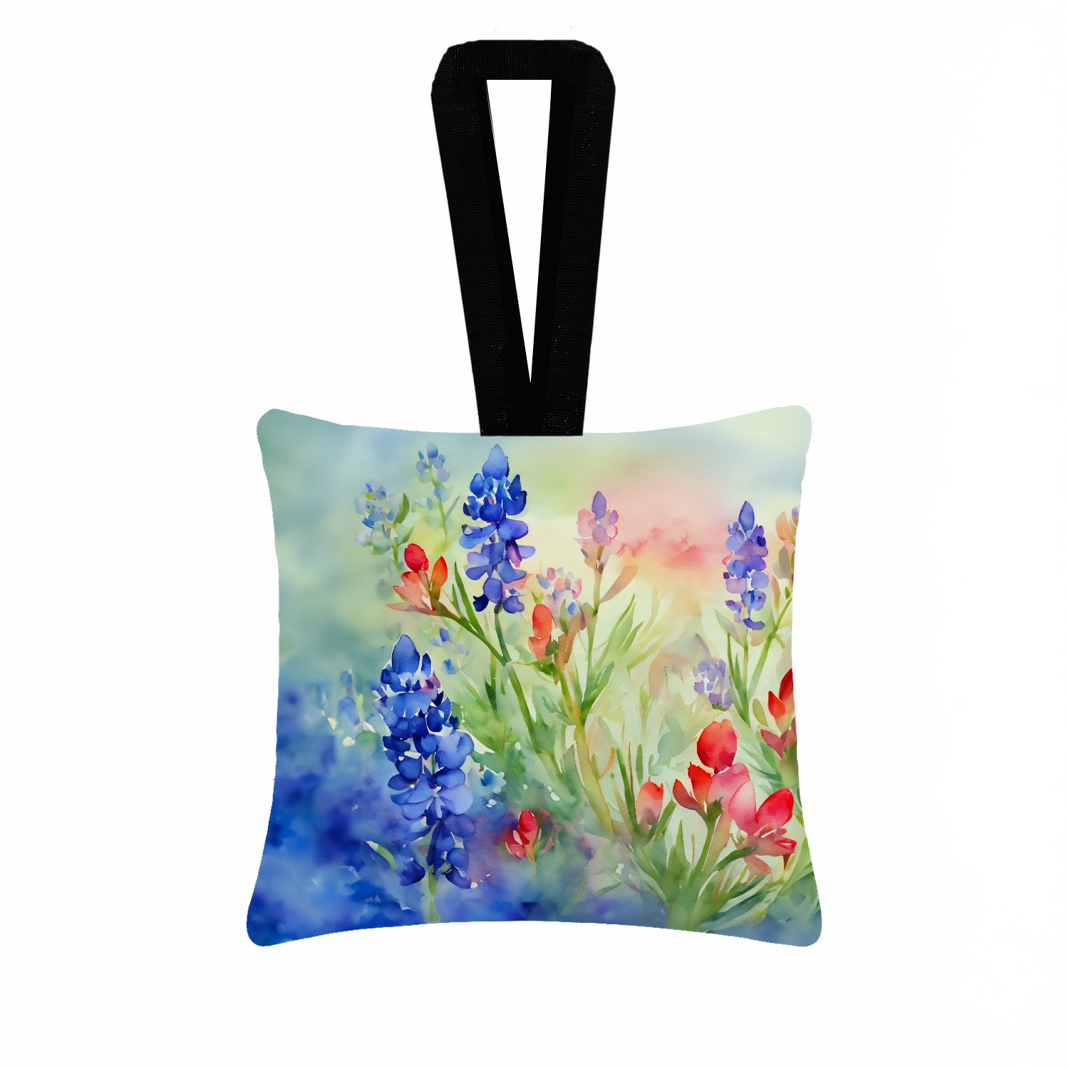 Caroline's Treasures Texas Bluebonnets in Watercolor Hanging Square Fabric Ornament 3.5 × 3.5