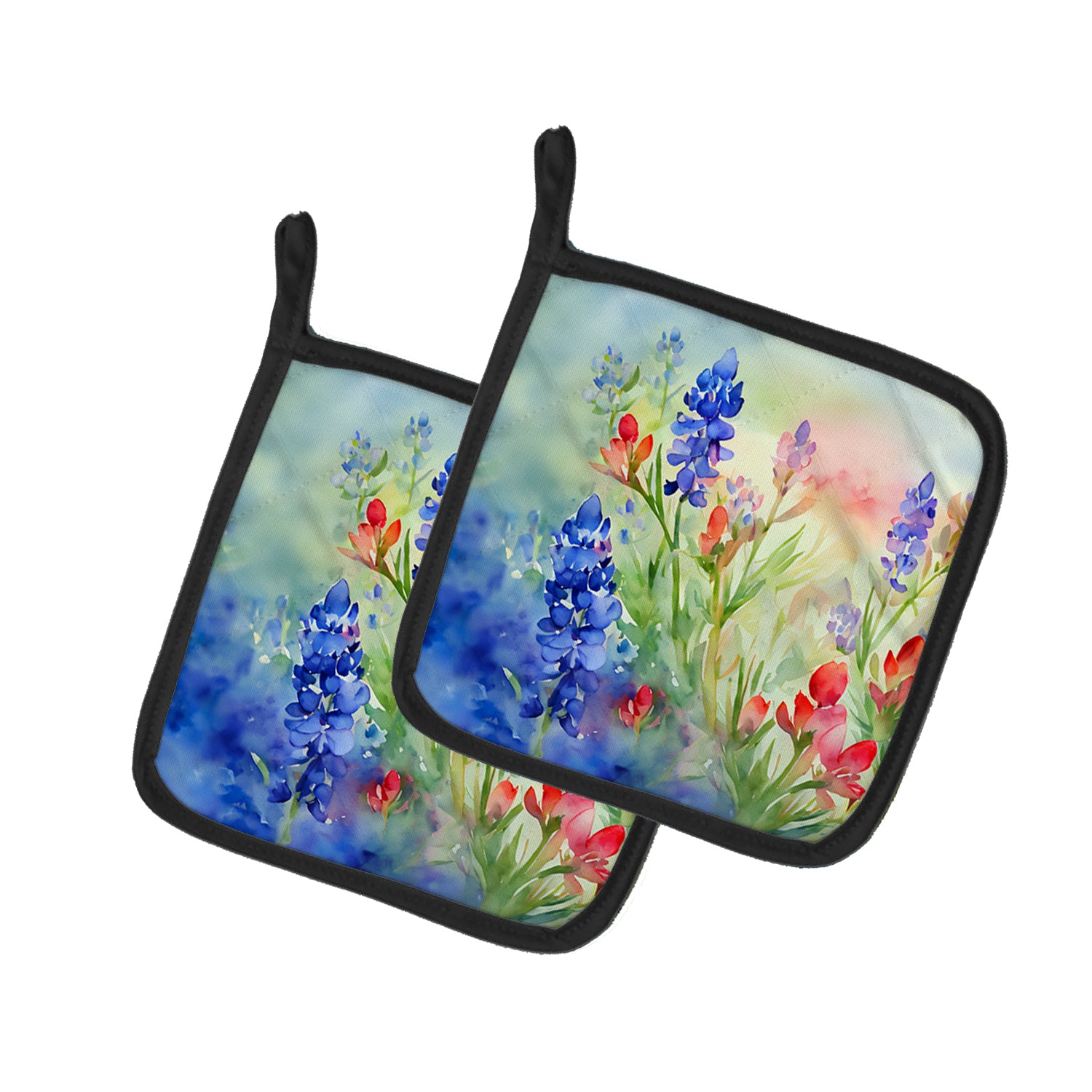 Caroline's Treasures Texas Bluebonnets in Watercolor Pair of Pot Holders