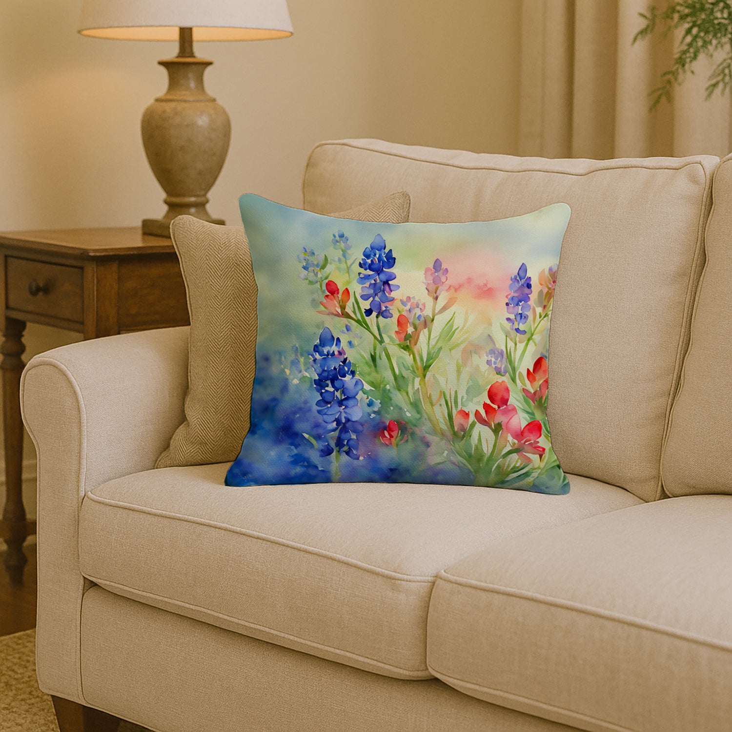 Caroline's Treasures Texas Bluebonnets in Watercolor Throw Pillow