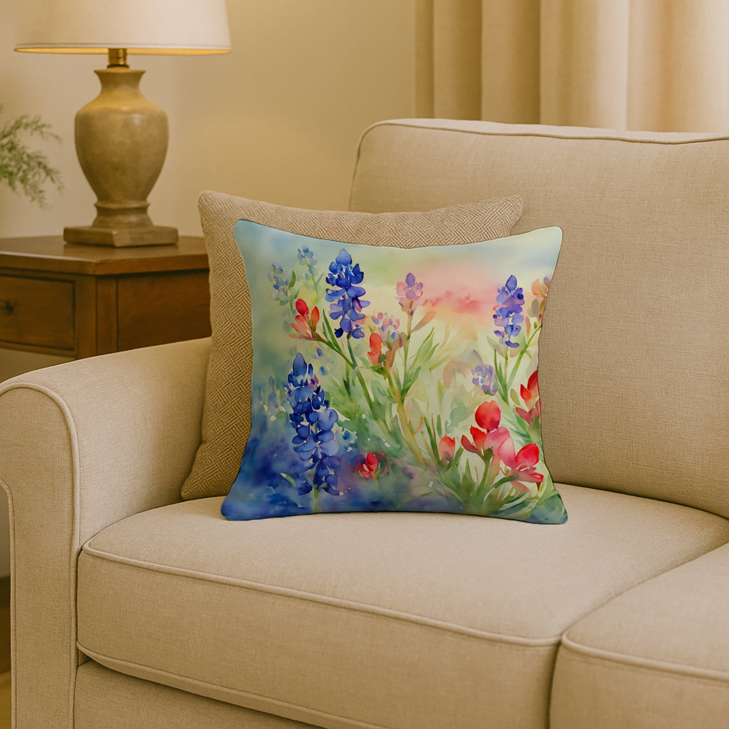 Caroline's Treasures Texas Bluebonnets in Watercolor Throw Pillow