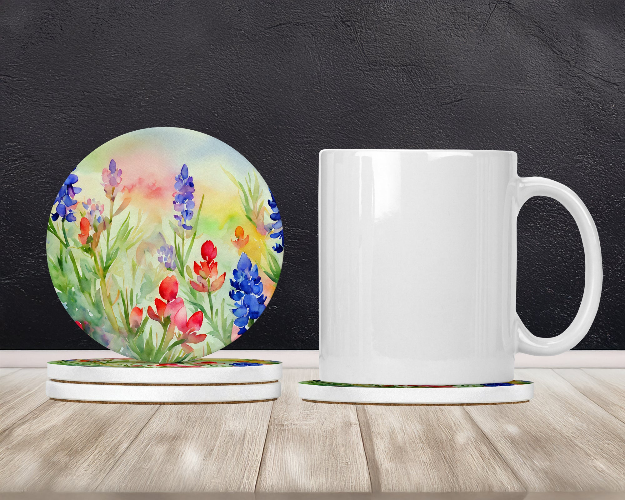 Caroline's Treasures Texas Bluebonnets in Watercolor Large Sandstone Coasters Pack of 4