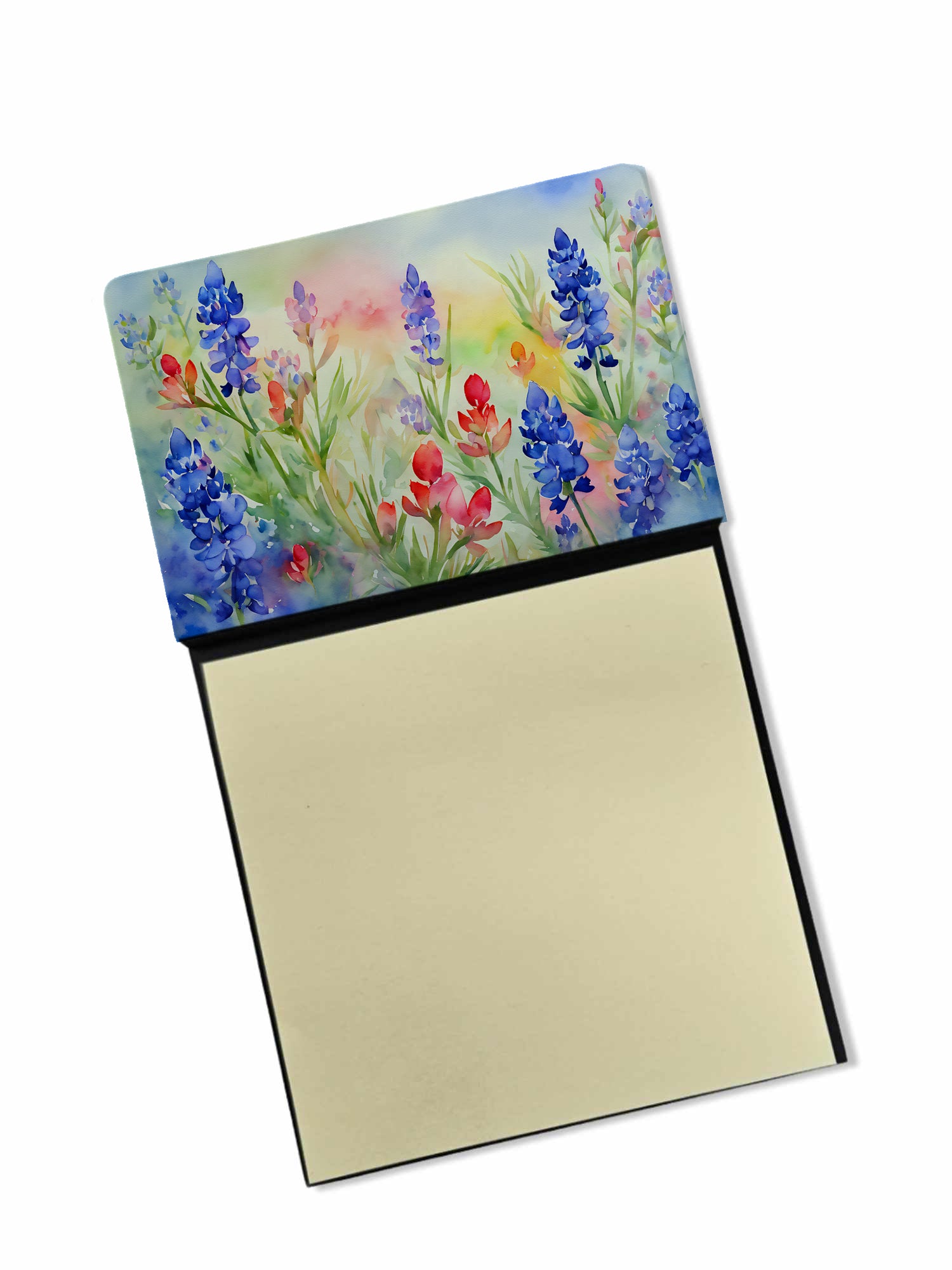 Caroline's Treasures Texas Bluebonnets in Watercolor Sticky Note Holder- Refiilable Desk Accessory Note Pad