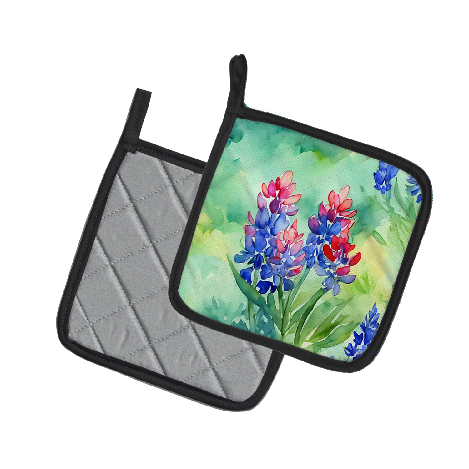 Caroline's Treasures Texas Bluebonnets in Watercolor Pair of Pot Holders