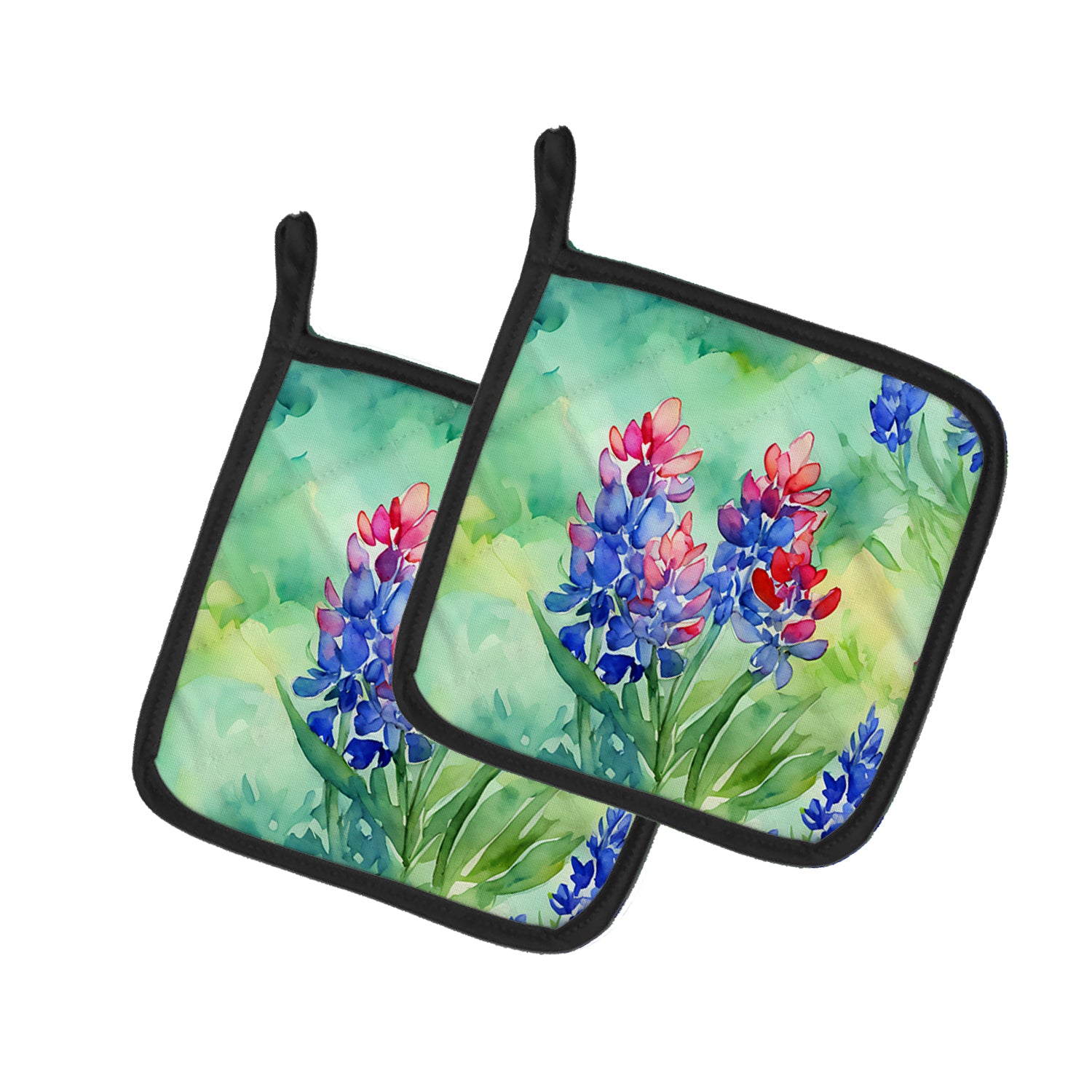 Caroline's Treasures Texas Bluebonnets in Watercolor Pair of Pot Holders