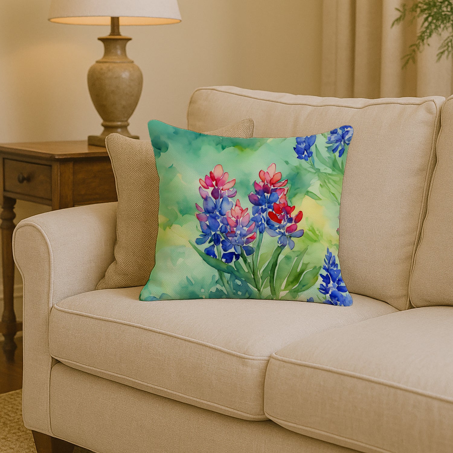 Caroline's Treasures Texas Bluebonnets in Watercolor Throw Pillow