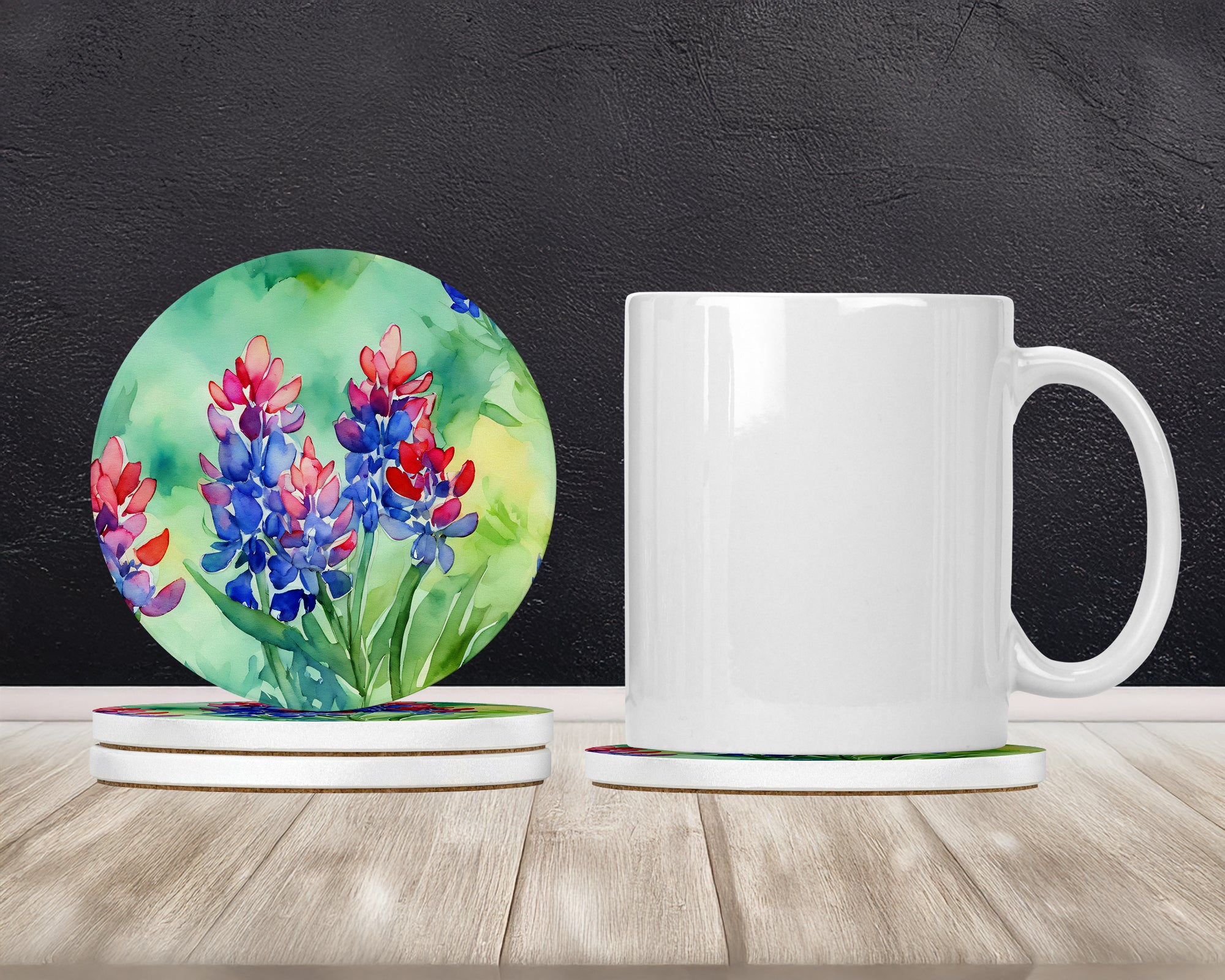 Caroline's Treasures Texas Bluebonnets in Watercolor Large Sandstone Coasters Pack of 4