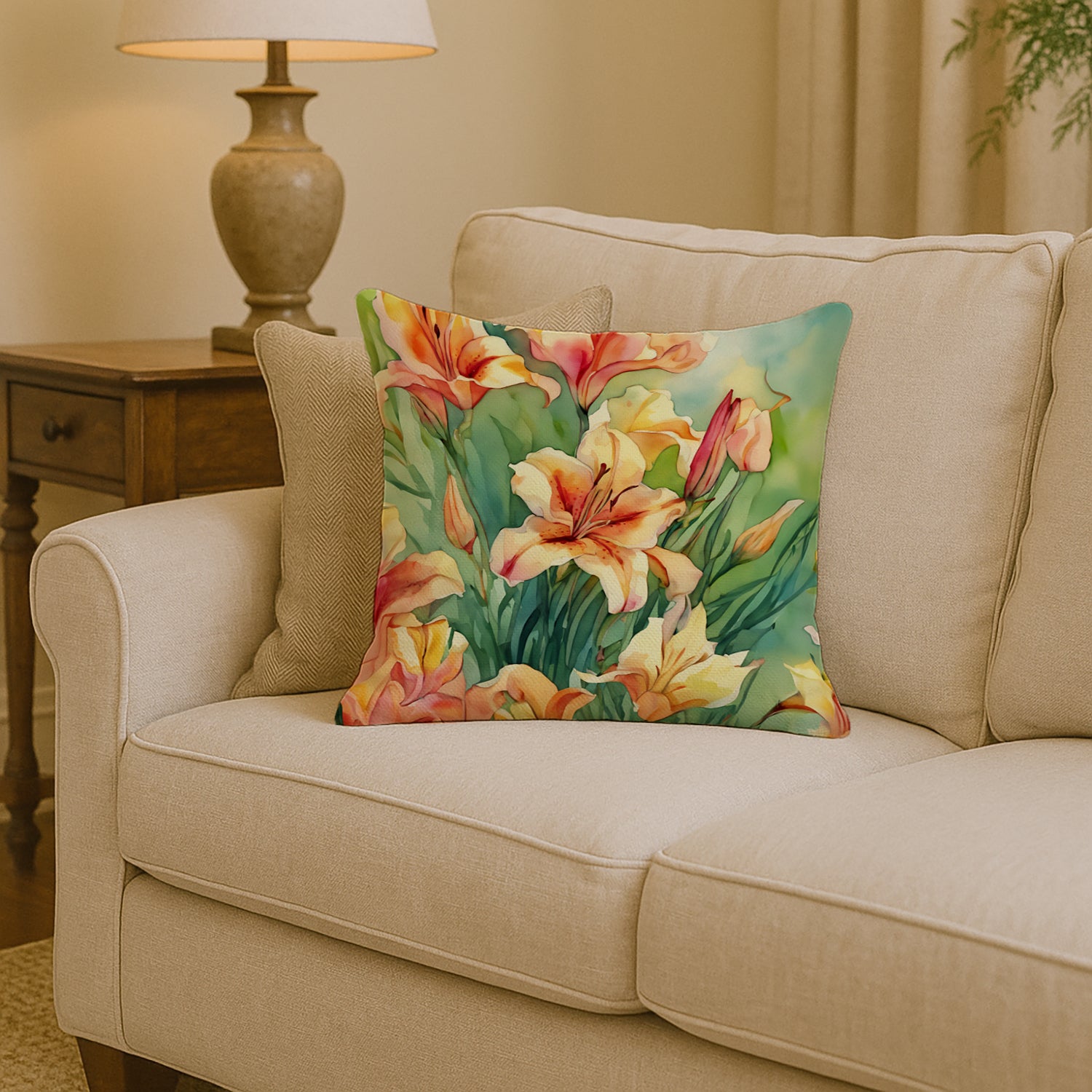 Caroline's Treasures Utah Sego Lilies in Watercolor Throw Pillow