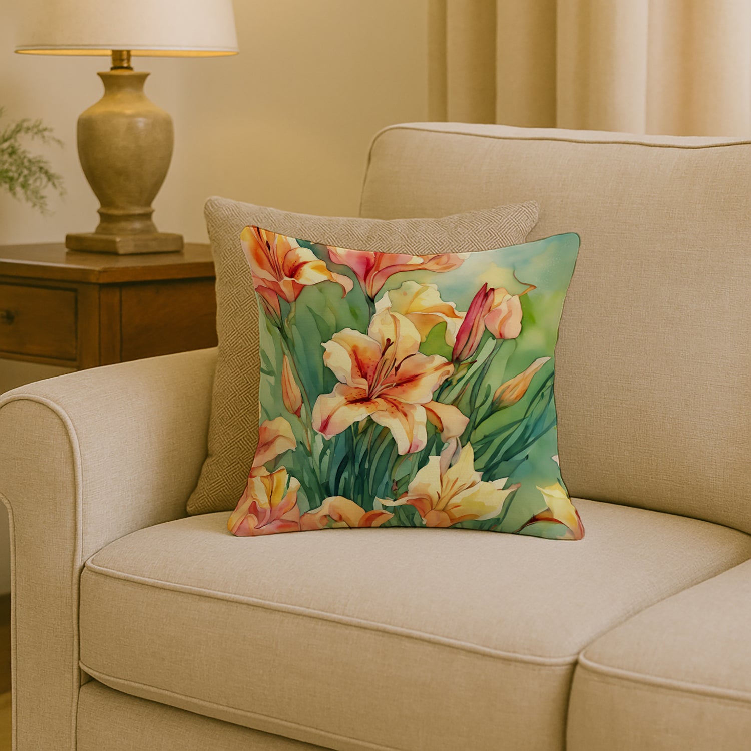 Caroline's Treasures Utah Sego Lilies in Watercolor Throw Pillow