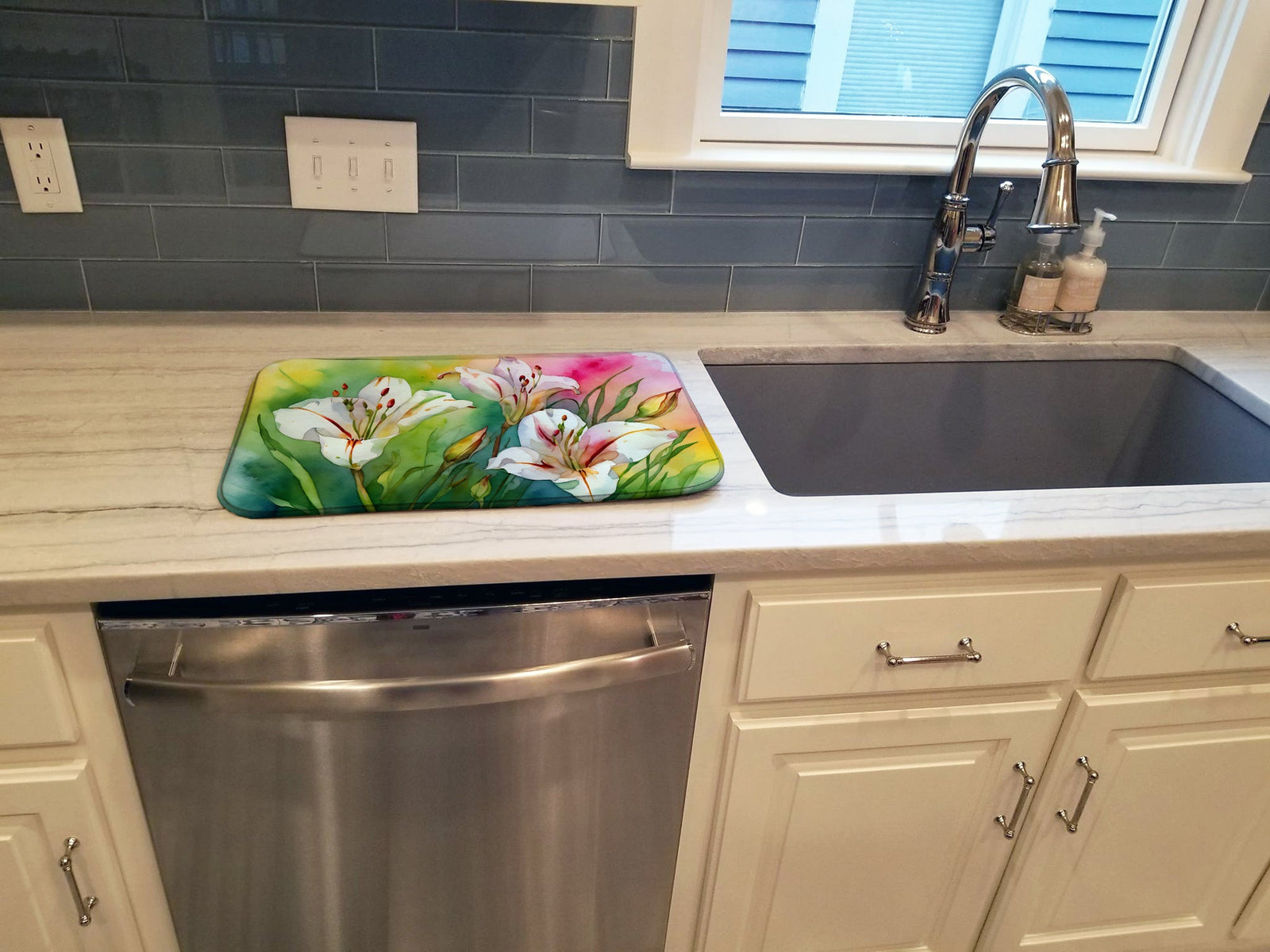 Caroline's Treasures Utah Sego Lilies in Watercolor Dish Drying Mat