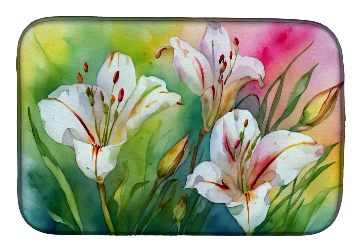 Caroline's Treasures Utah Sego Lilies in Watercolor Dish Drying Mat