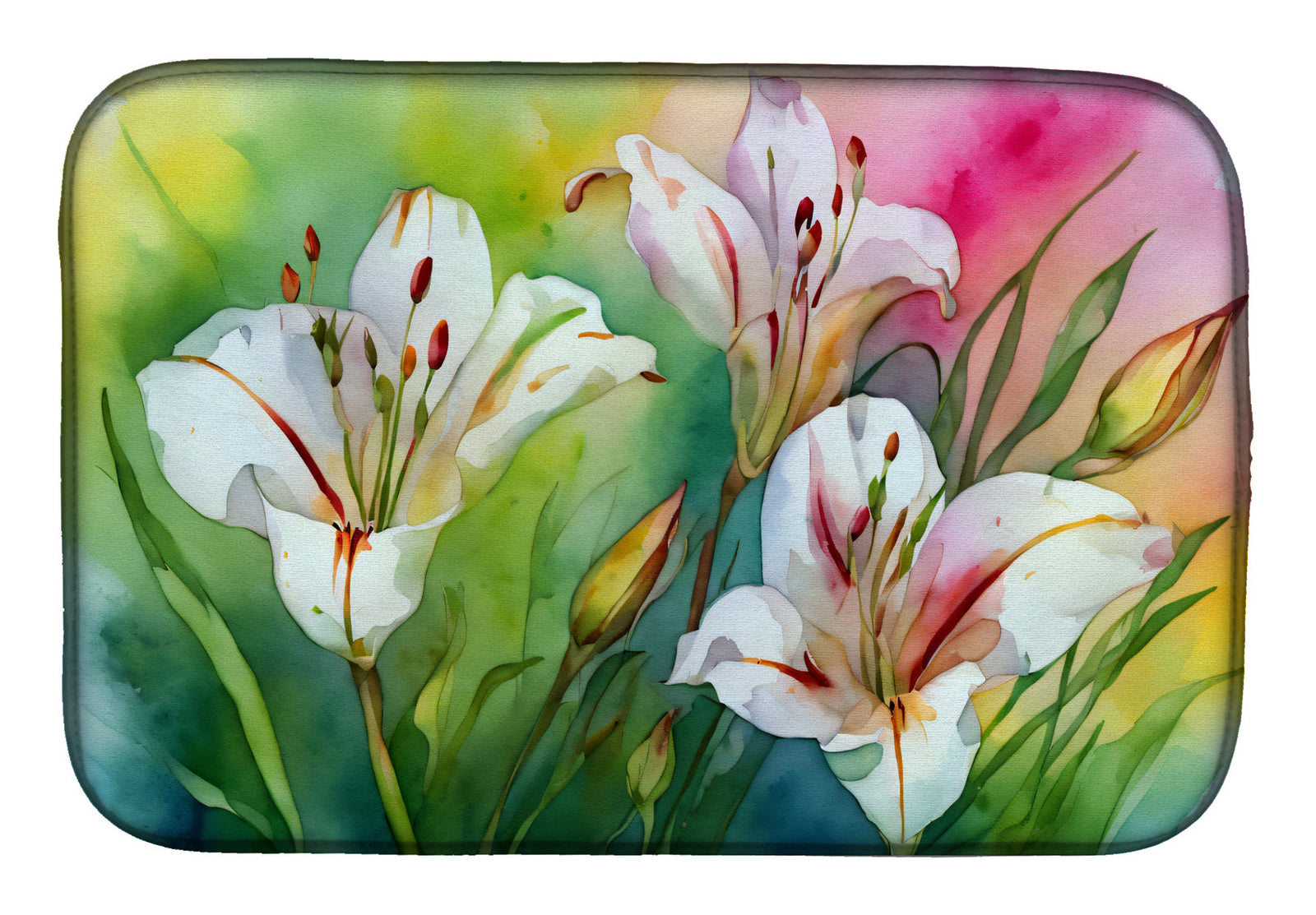 Caroline's Treasures Utah Sego Lilies in Watercolor Dish Drying Mat