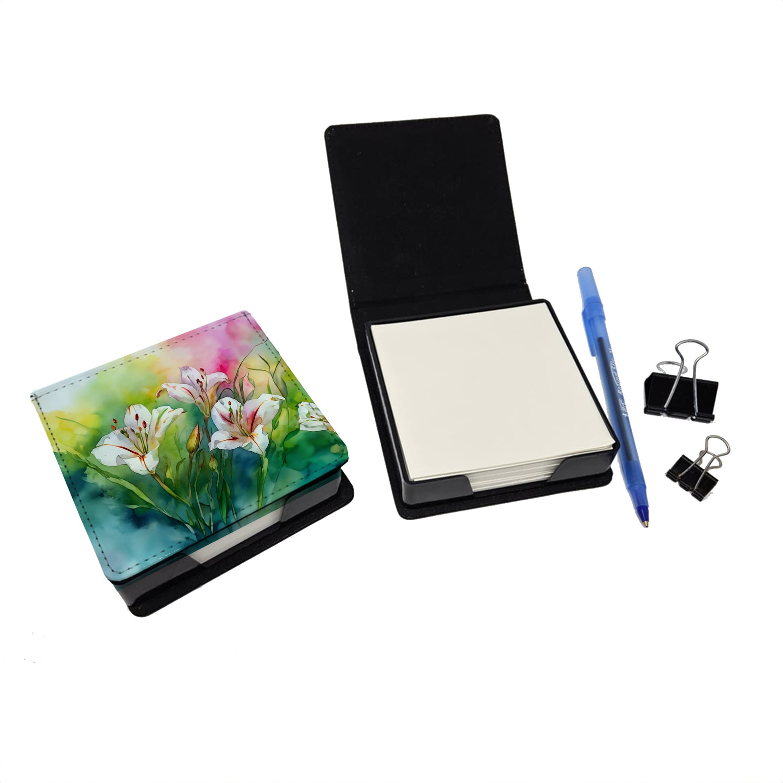 Caroline's Treasures Utah Sego Lilies in Watercolor PU Leather Note Paper Holder