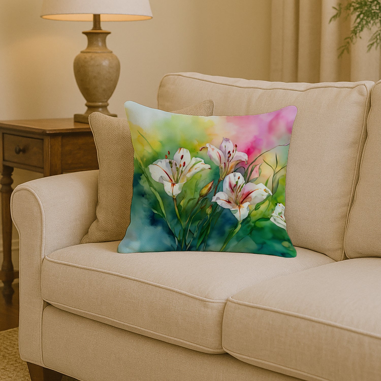 Caroline's Treasures Utah Sego Lilies in Watercolor Throw Pillow