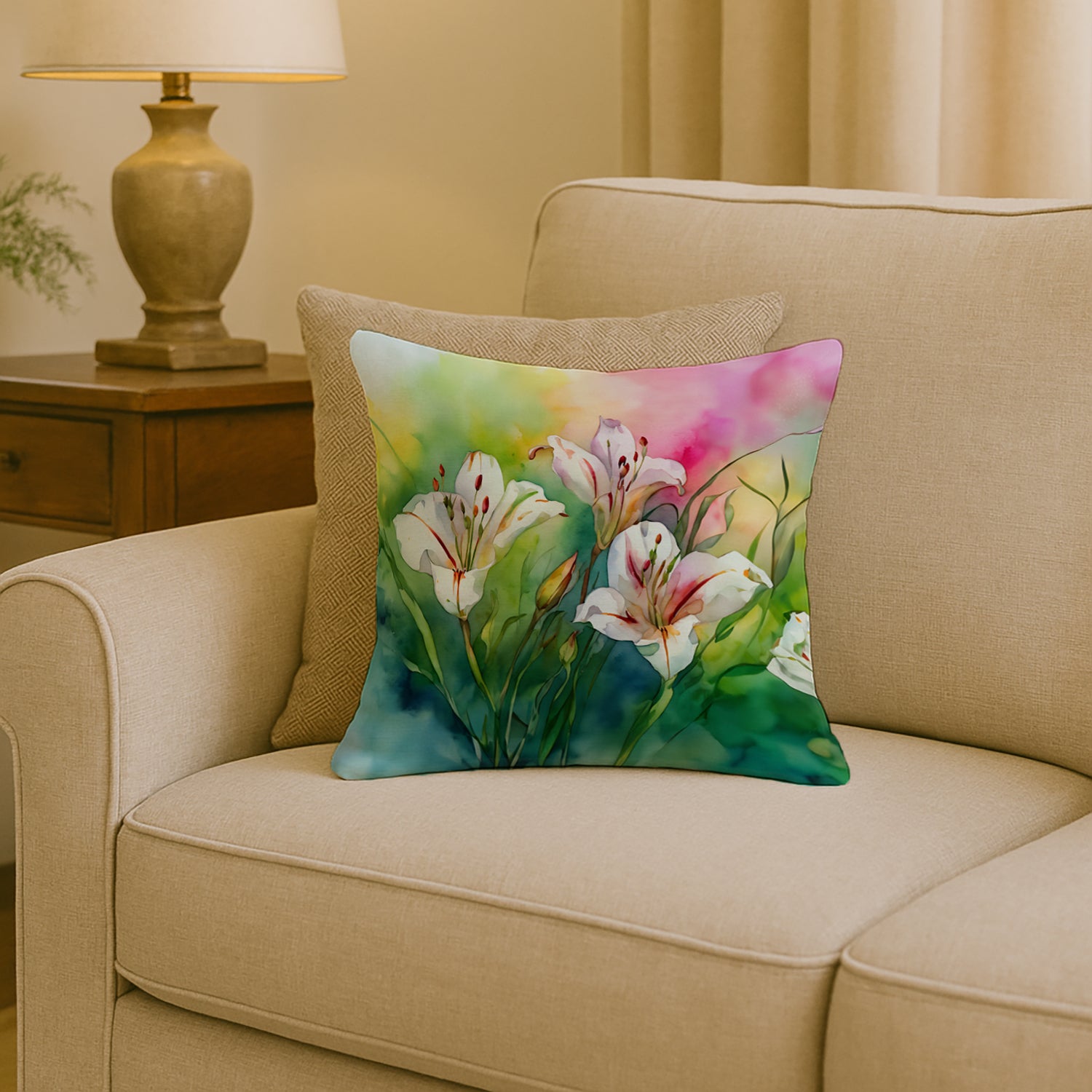 Caroline's Treasures Utah Sego Lilies in Watercolor Throw Pillow