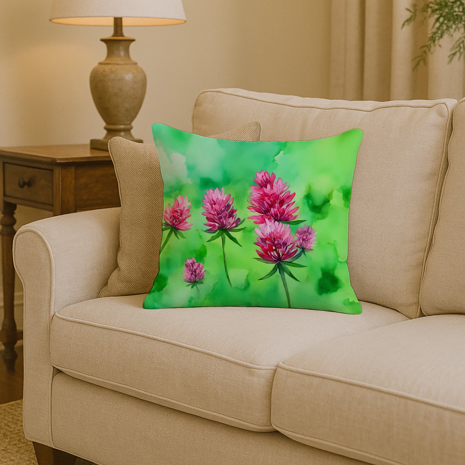 Caroline's Treasures Vermont Red Clover in Watercolor Throw Pillow