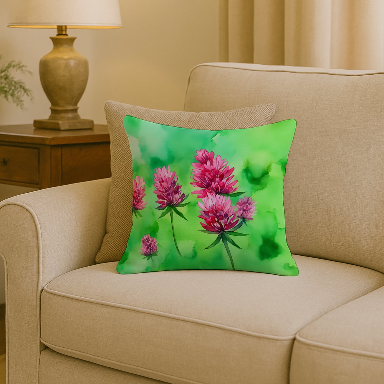 Caroline's Treasures Vermont Red Clover in Watercolor Throw Pillow