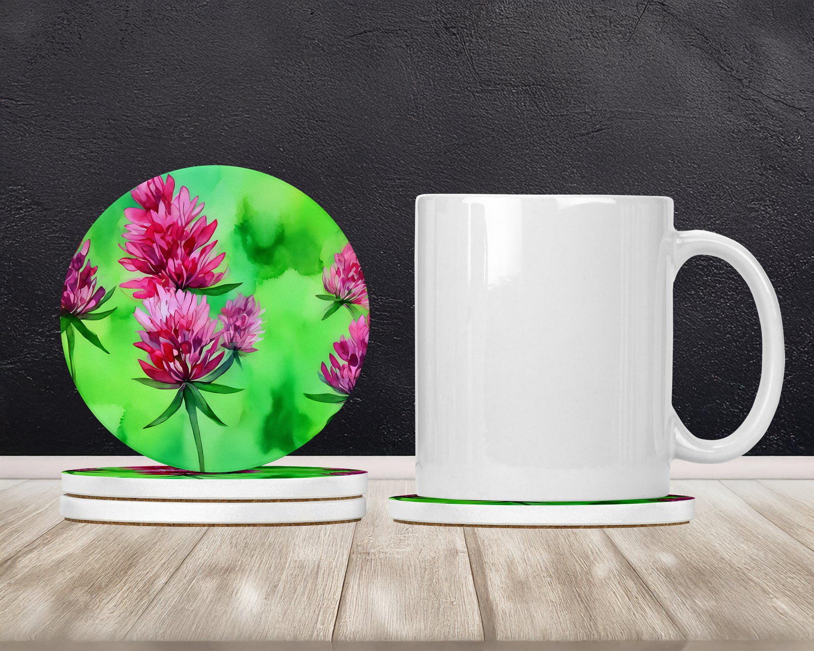 Caroline's Treasures Vermont Red Clover in Watercolor Large Sandstone Coasters Pack of 4