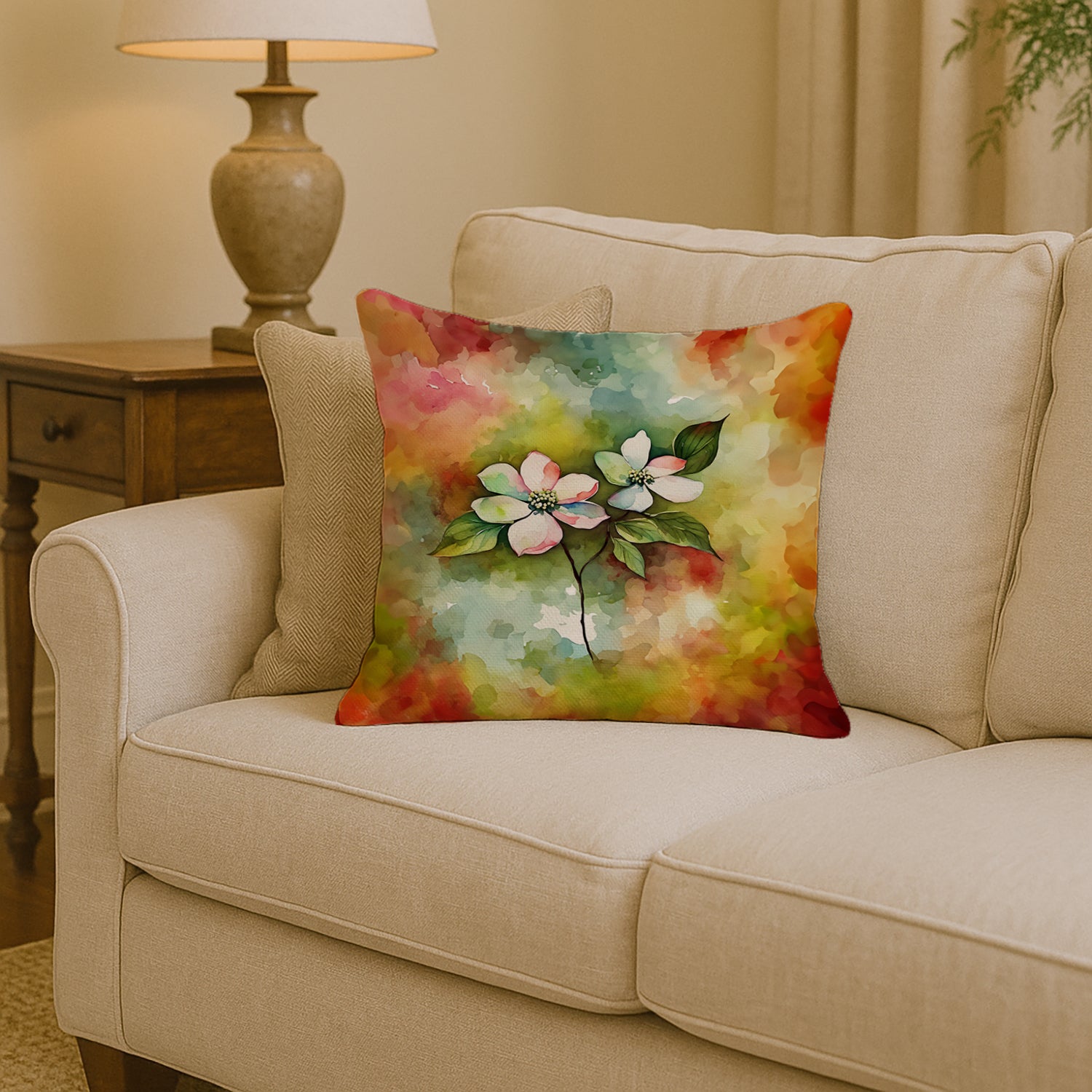 Caroline's Treasures Virginia American Dogwood in Watercolor Throw Pillow