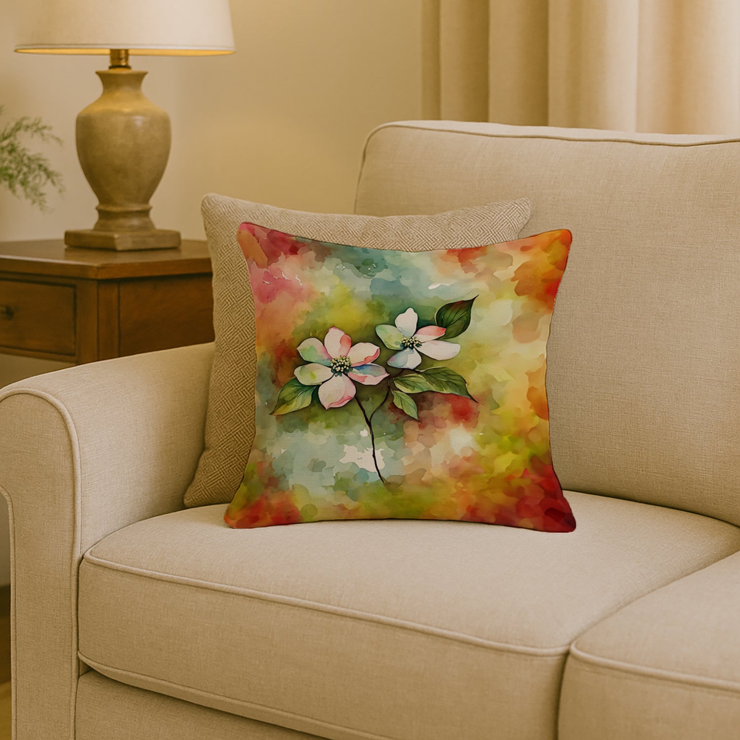 Caroline's Treasures Virginia American Dogwood in Watercolor Throw Pillow