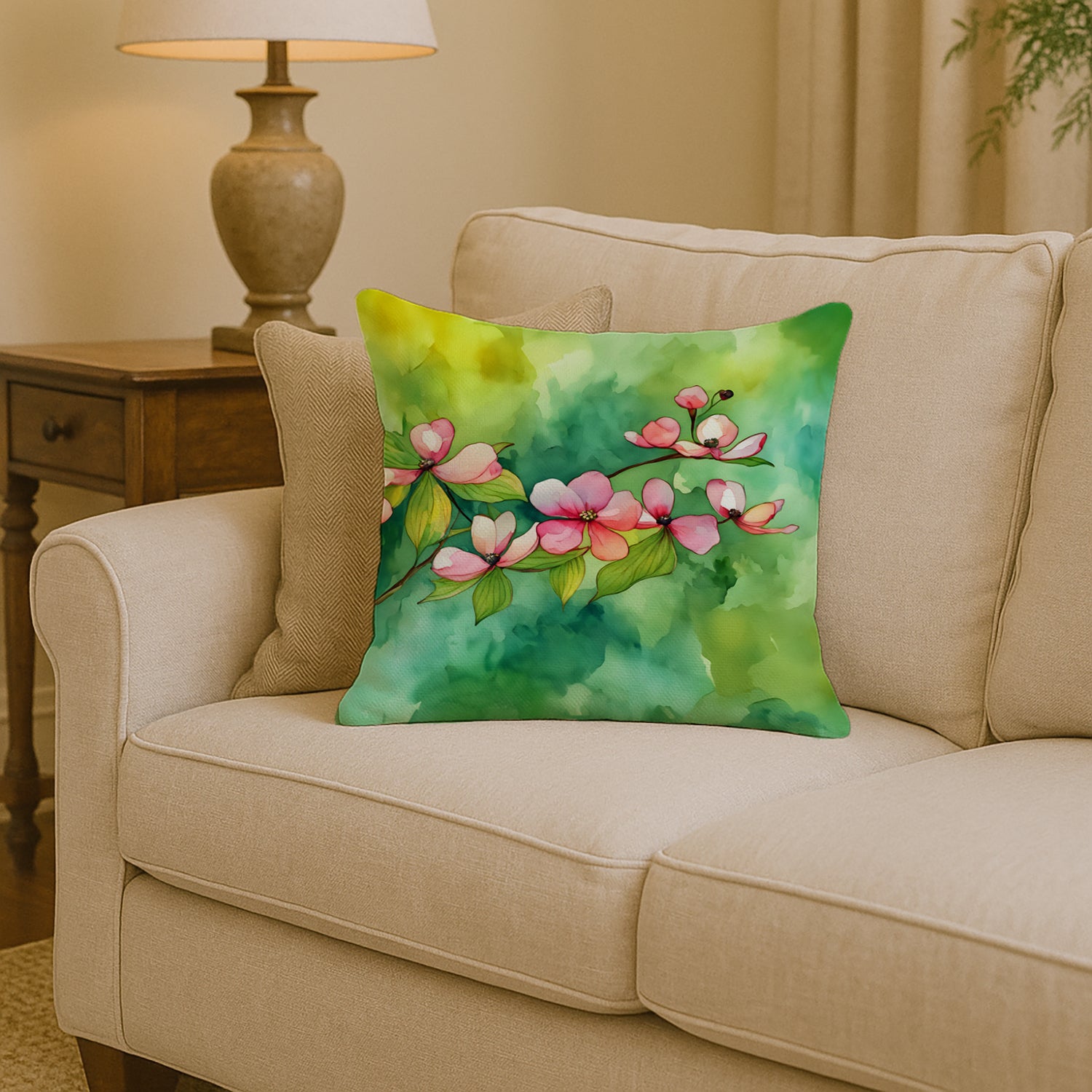Caroline's Treasures Virginia American Dogwood in Watercolor Throw Pillow