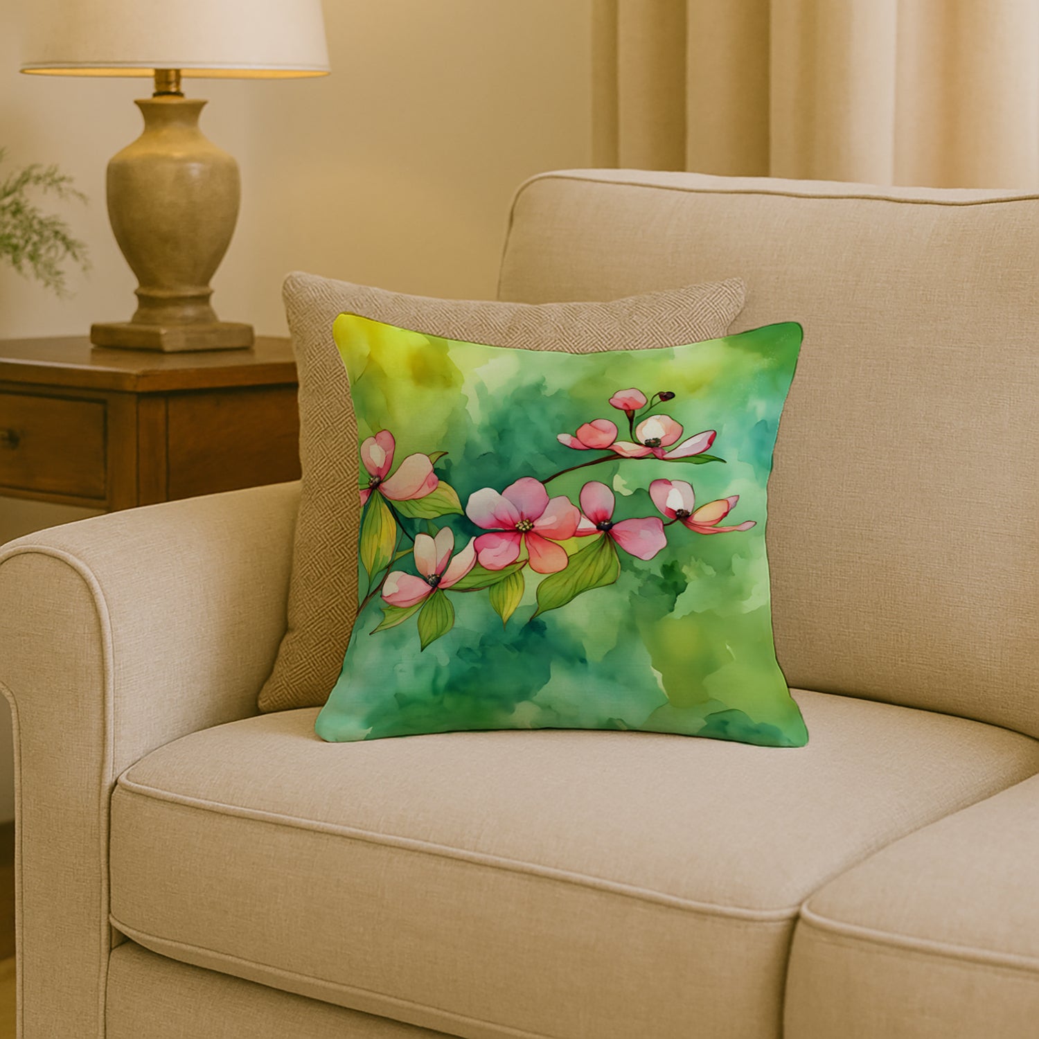 Caroline's Treasures Virginia American Dogwood in Watercolor Throw Pillow