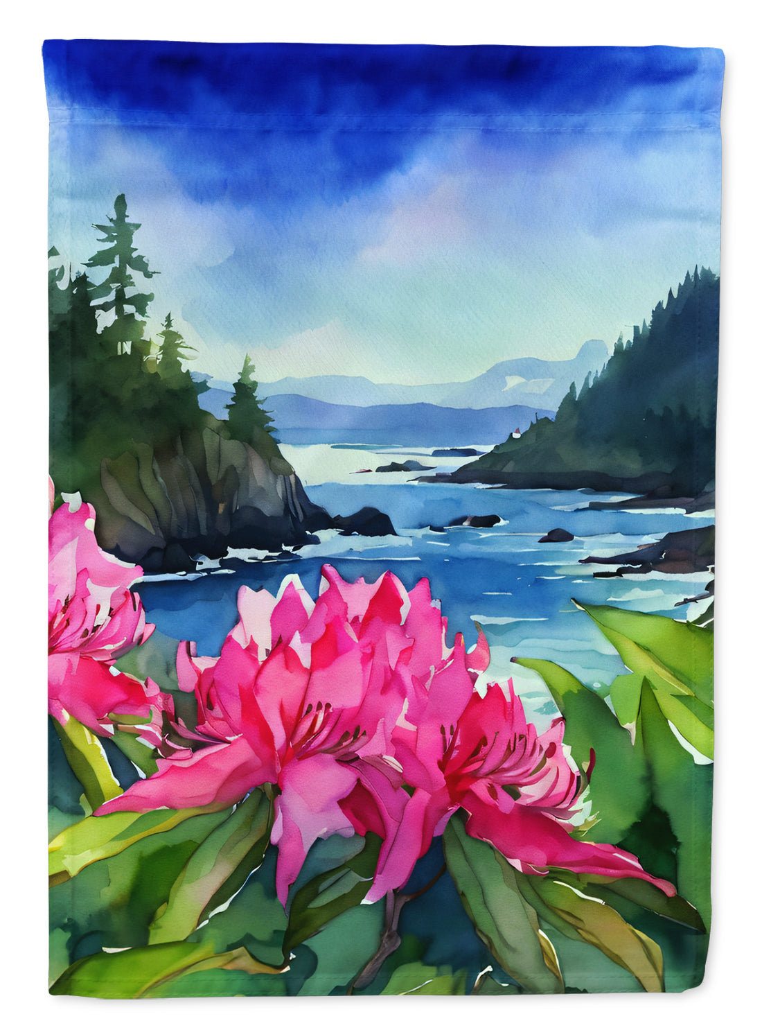Buy this Washington Coast Rhododendrons in Watercolor House Flag