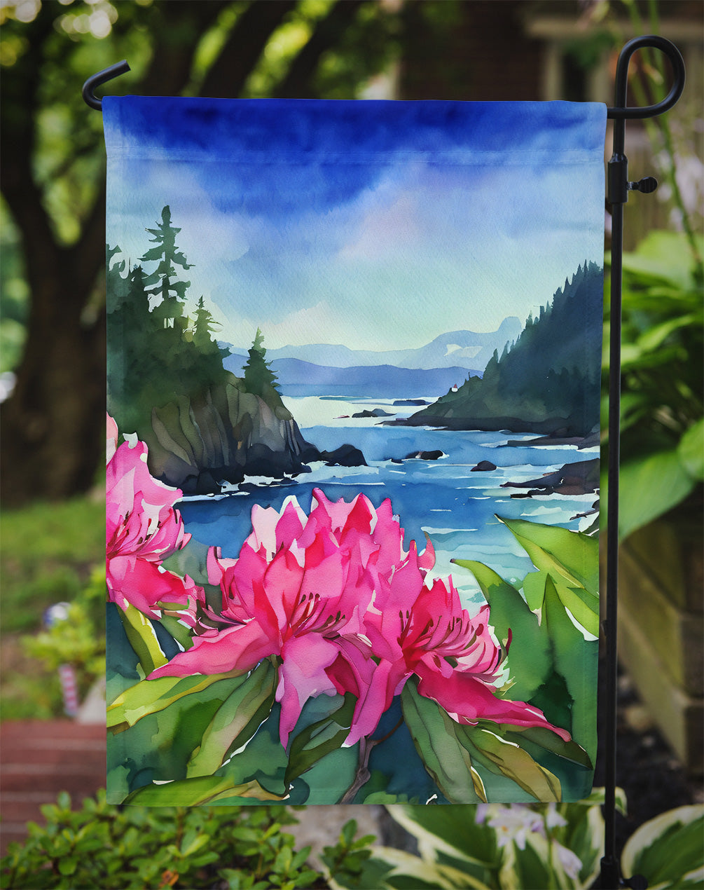 Washington Coast Rhododendrons in Watercolor Garden Flag
