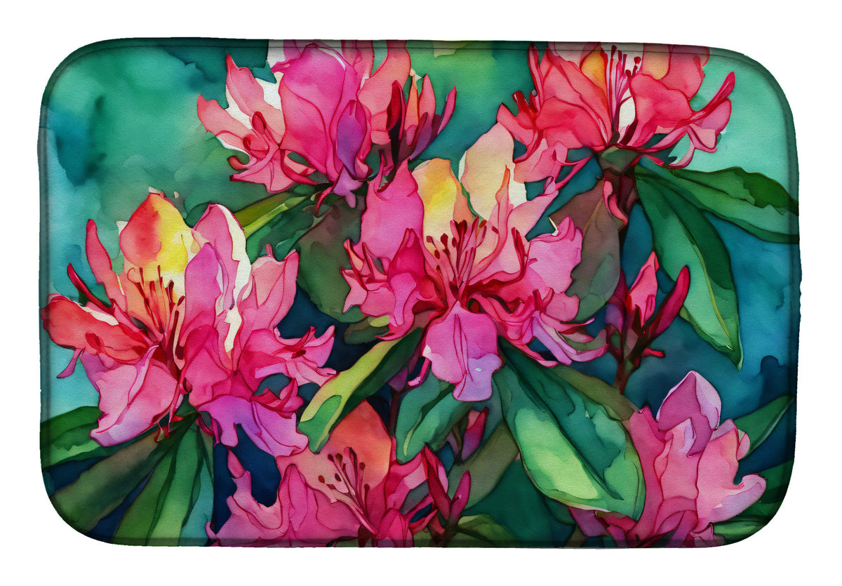 Caroline's Treasures West Virginia Rhododendrons in Watercolor Dish Drying Mat
