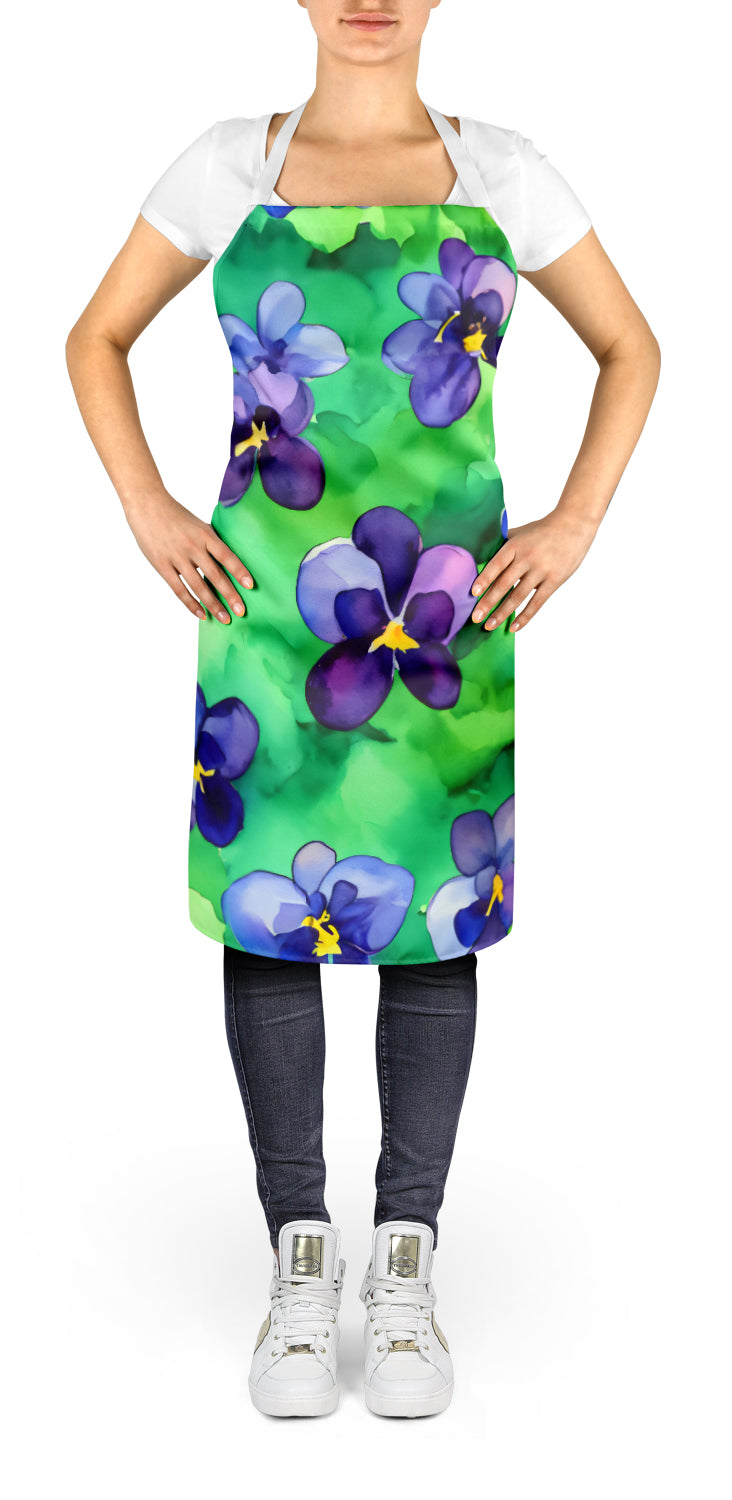 Caroline's Treasures Wisconsin Wood Violets in Watercolor Apron – Artist-Designed Kitchen, BBQ & Craft Apron